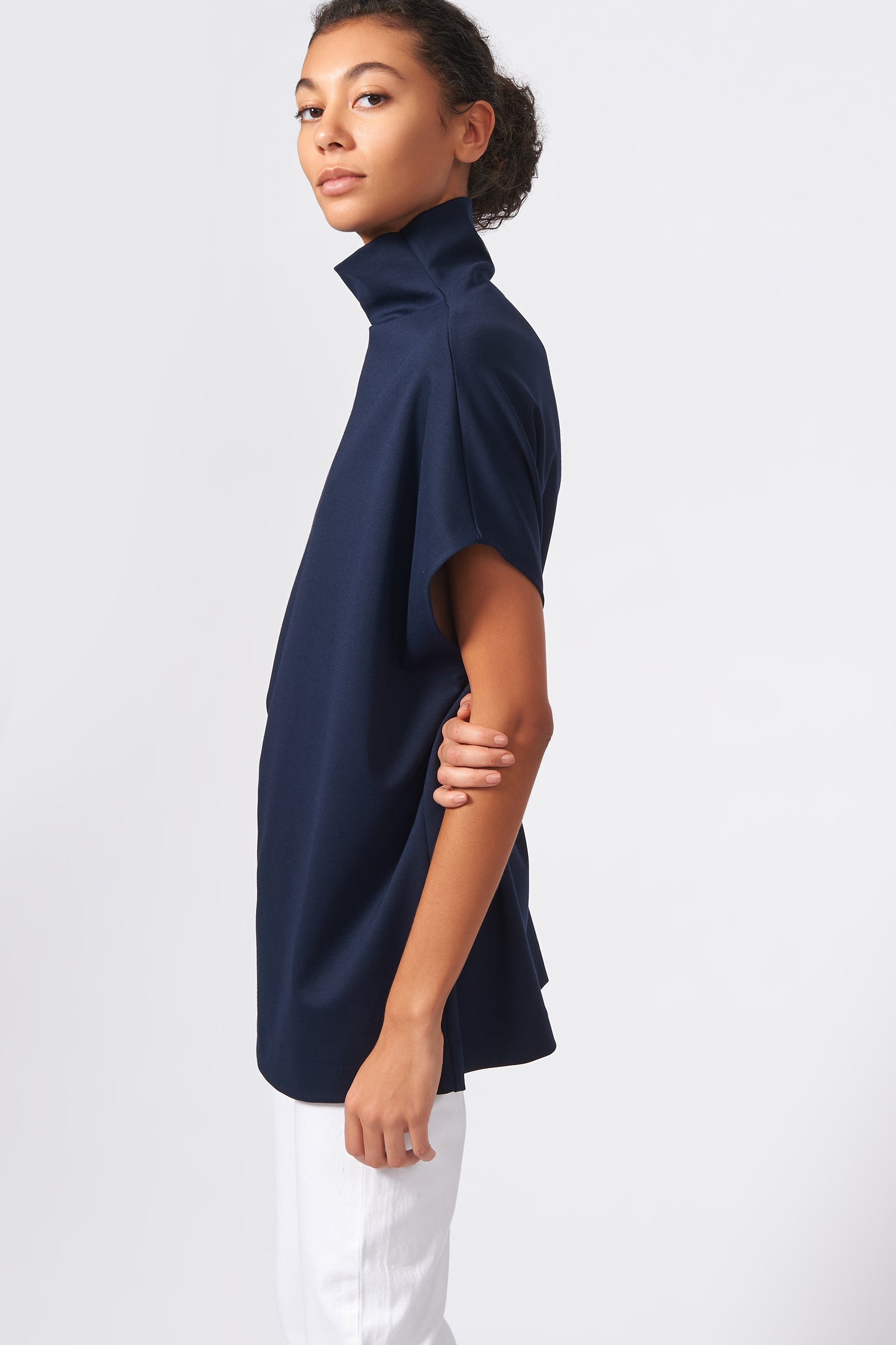 Kal Rieman Ponte Funnelneck in Navy on Model Side View