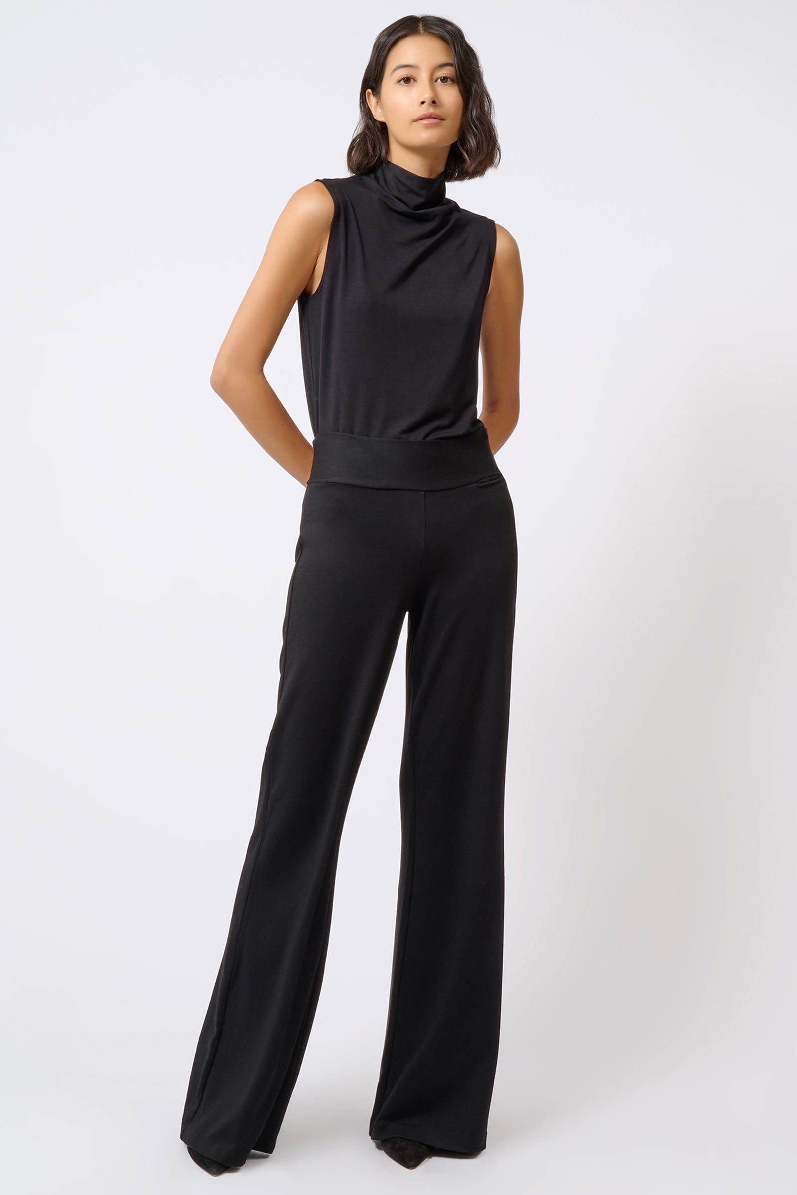 Kal Rieman Ponte Wide Leg in Black on Model Full Front View