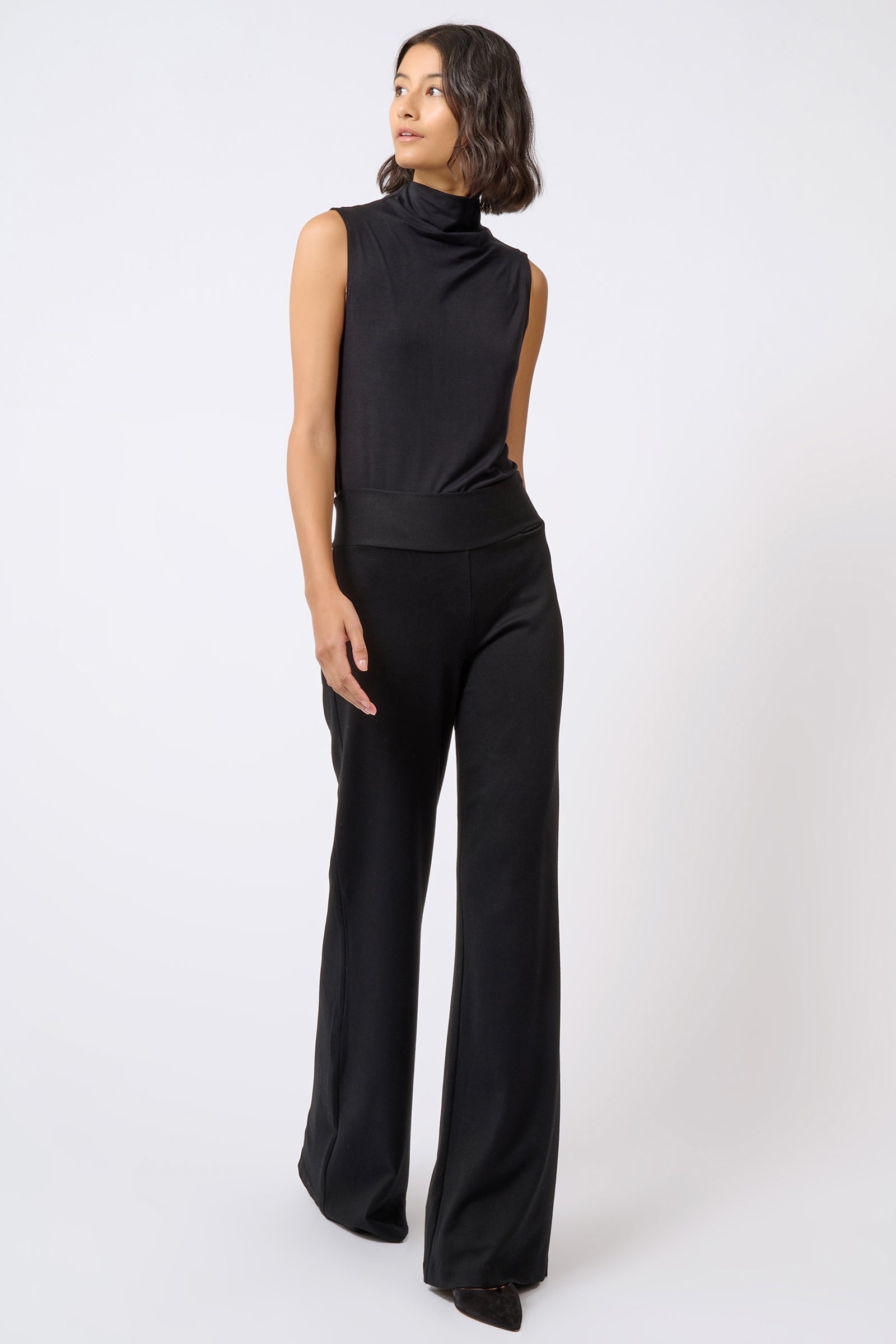 Kal Rieman Ponte Wide Leg in Black on Model Full Front View