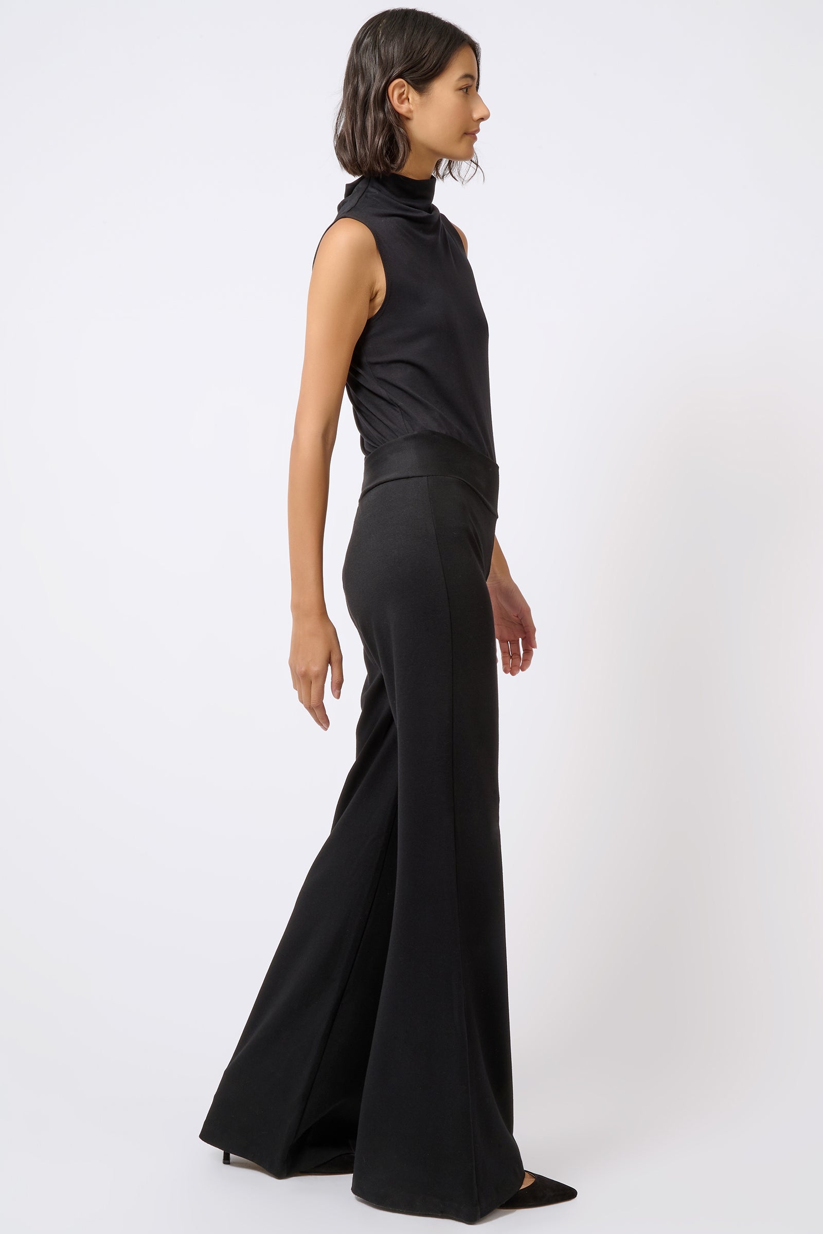 Kal Rieman Ponte Wide Leg in Black on Model Full Side View