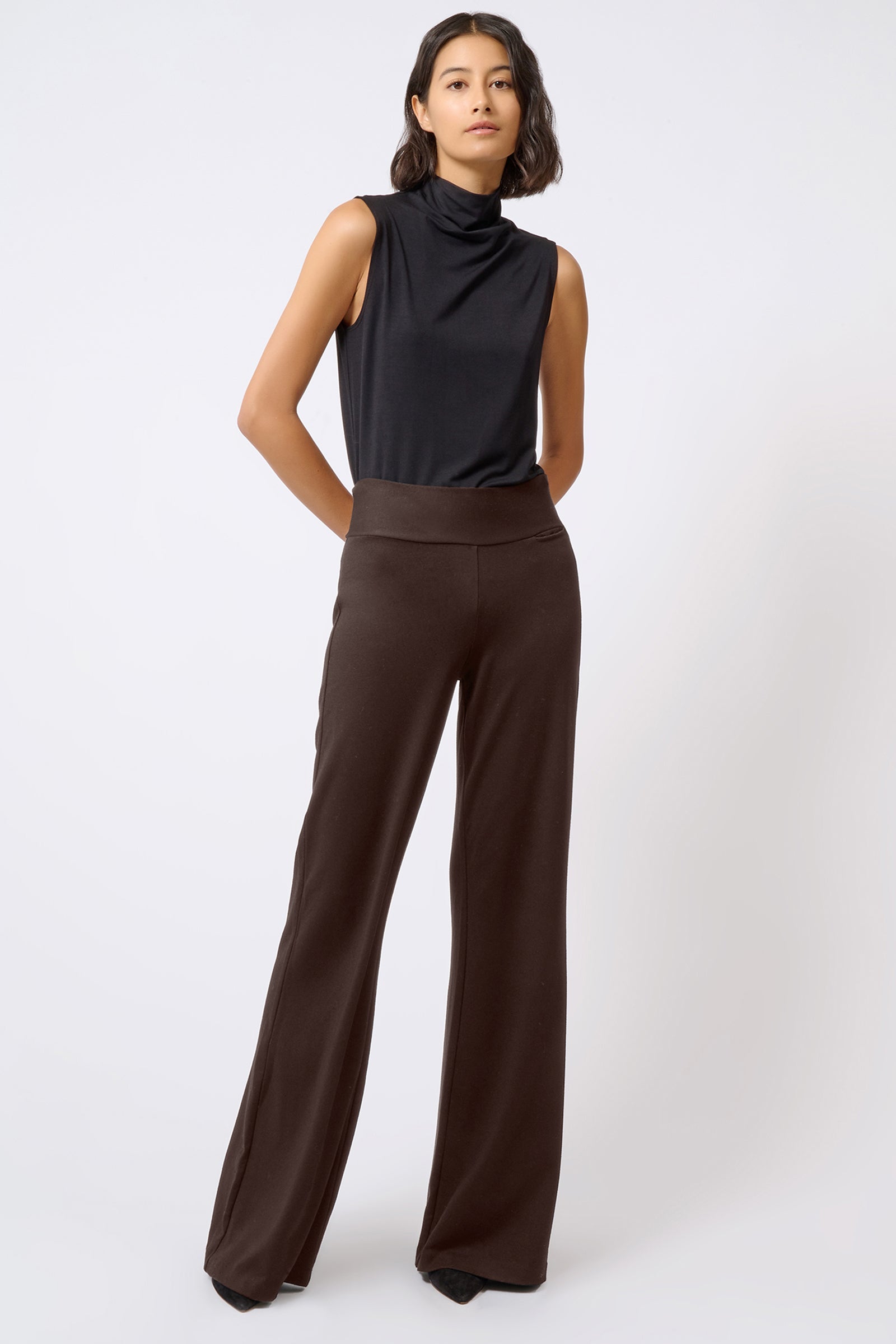 Kal Rieman Ponte Wide Leg in Black on Model Full Front View