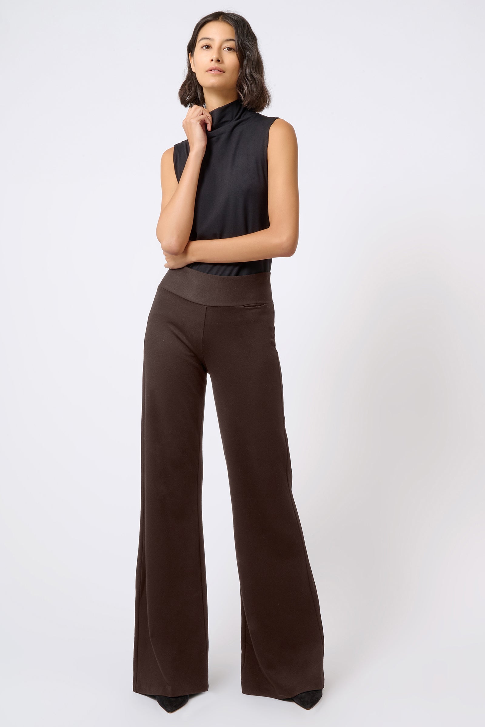 Kal Rieman Ponte Wide Leg in Black on Model Full Front View