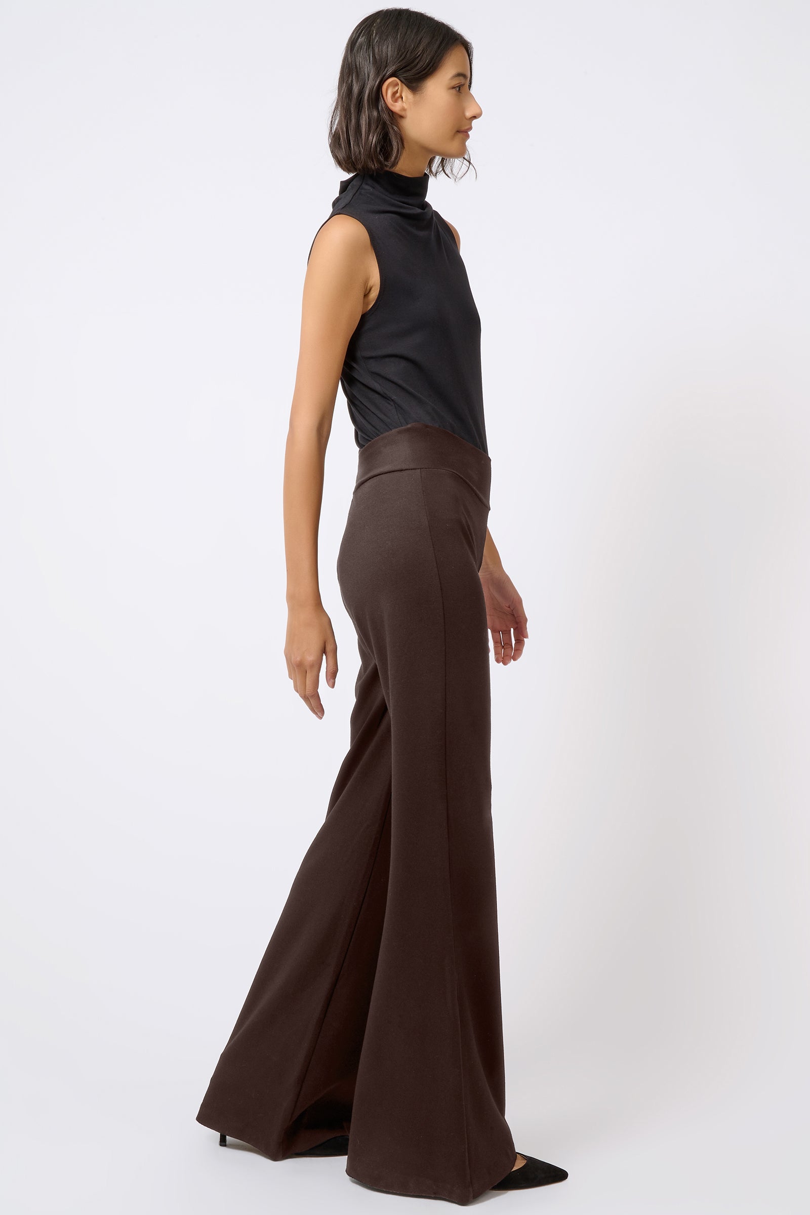 Kal Rieman Ponte Wide Leg in Black on Model Full Side View