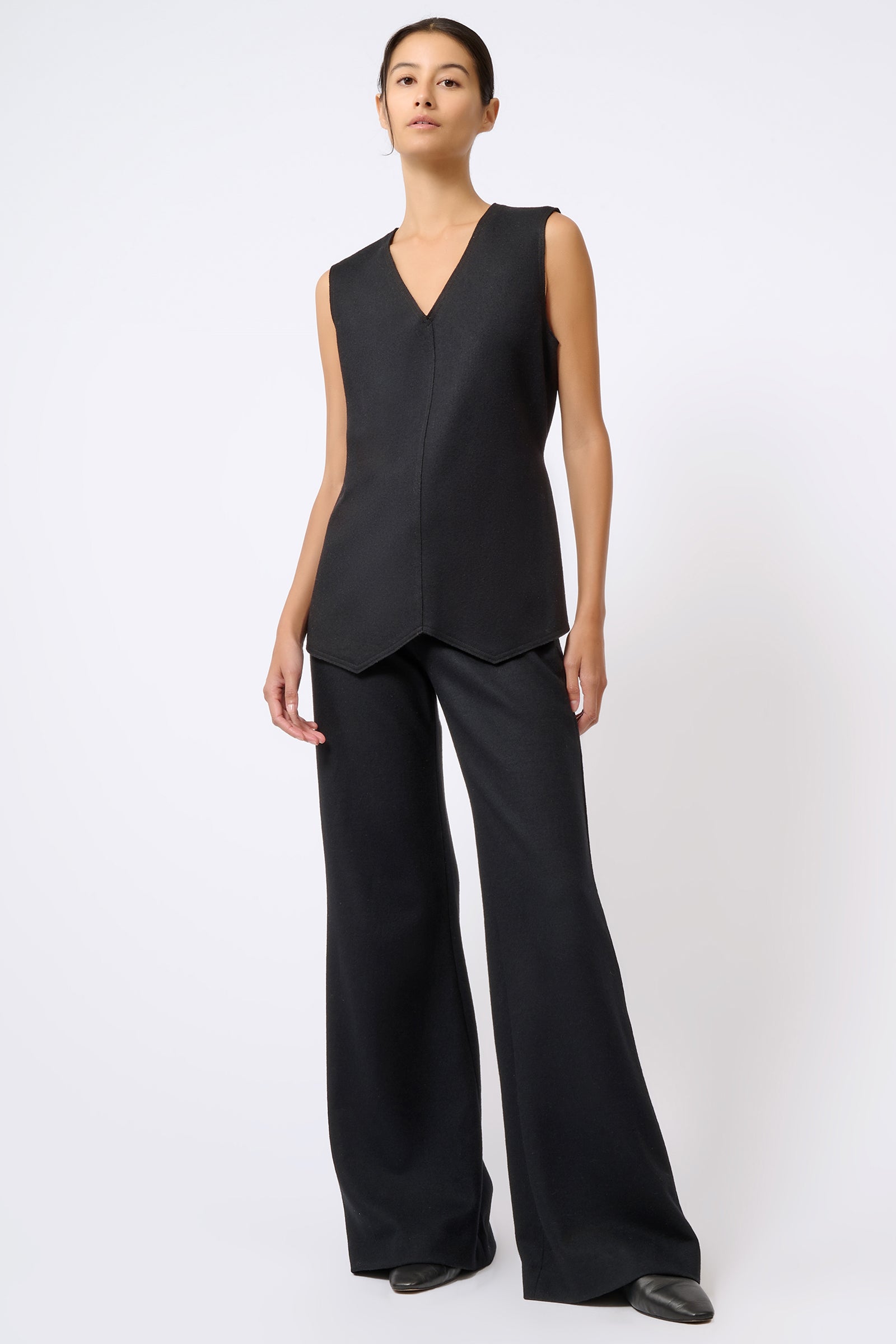 Kal Rieman Raw Edge Vest in Black on Model Full Front View