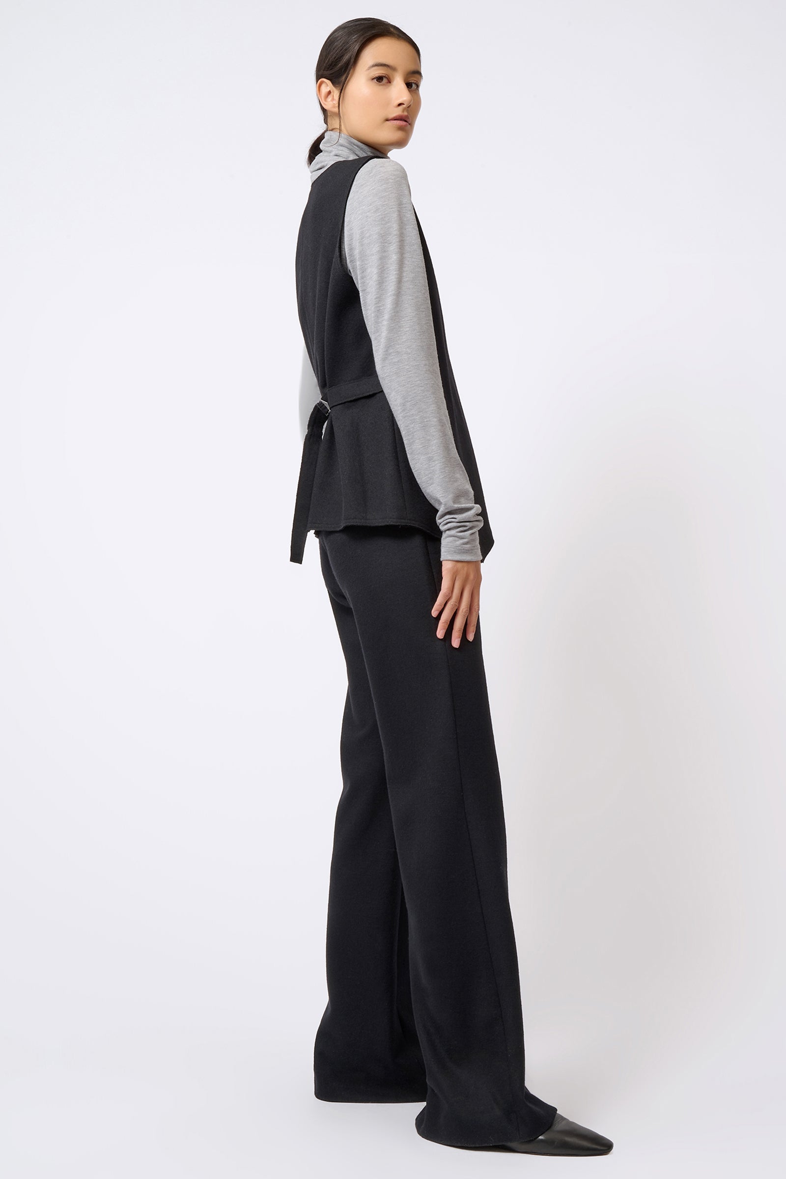 Kal Rieman Raw Edge Vest in Black on Model Full Side View