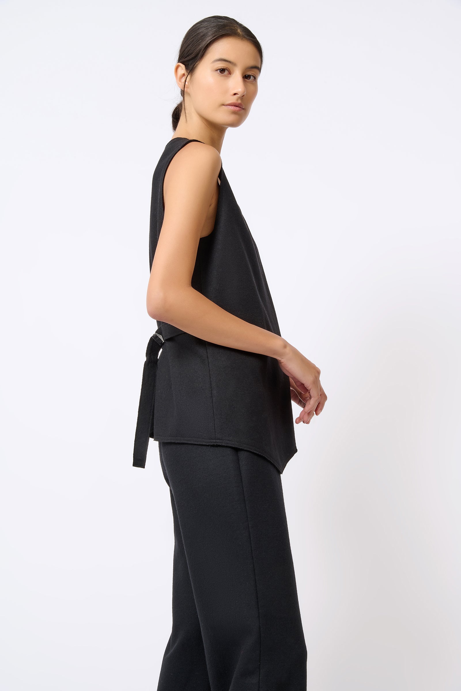 Kal Rieman Raw Edge Vest in Black on Model Side View