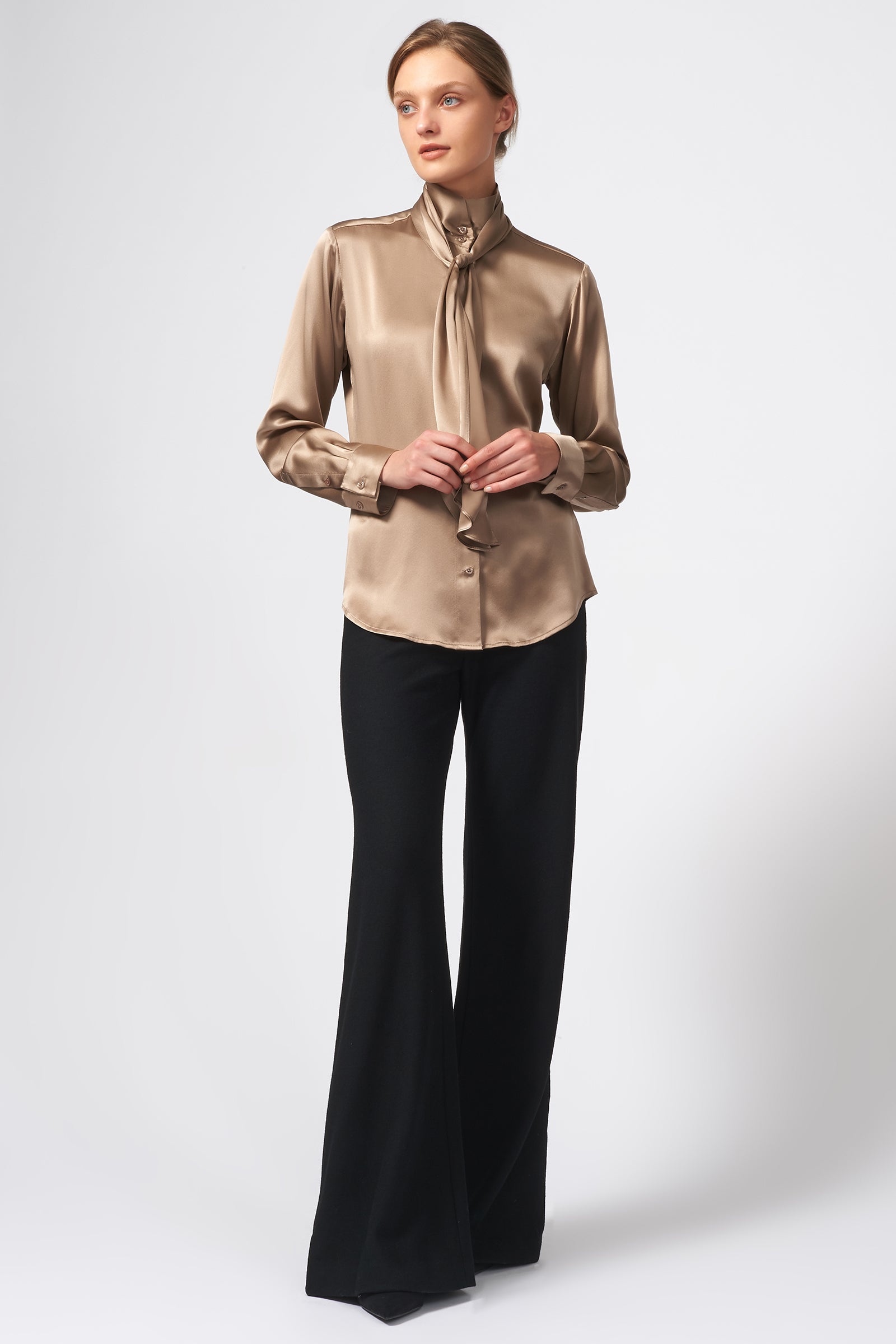 Kal Rieman Scarf Tie Blouse in Charmeuse on Model Full Front View