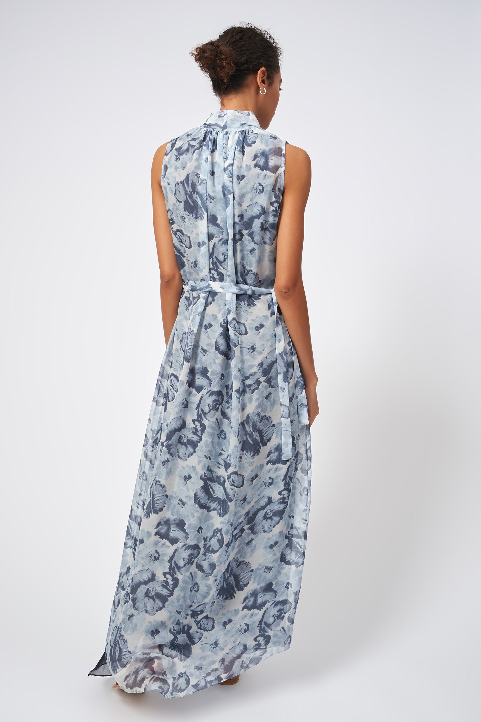 Kal Rieman Scarf Tie Maxi Scarf Hem Dress Peony Print On Model Back View