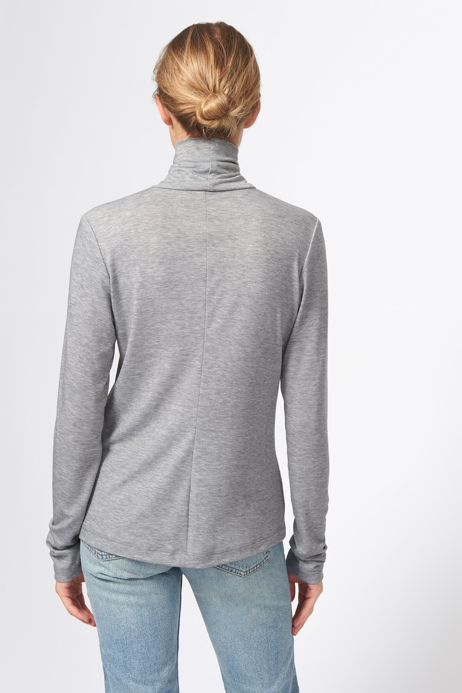 Kal Rieman Seamed Turtleneck in Grey on Model Back View