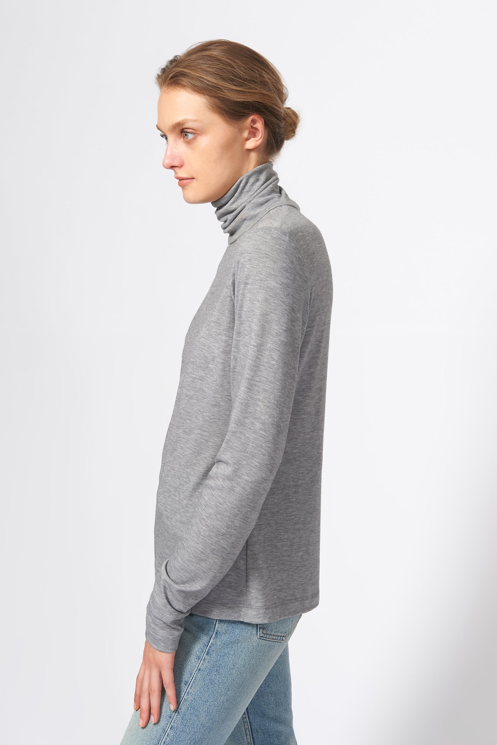 Kal Rieman Seamed Turtleneck in Grey on Model Side View