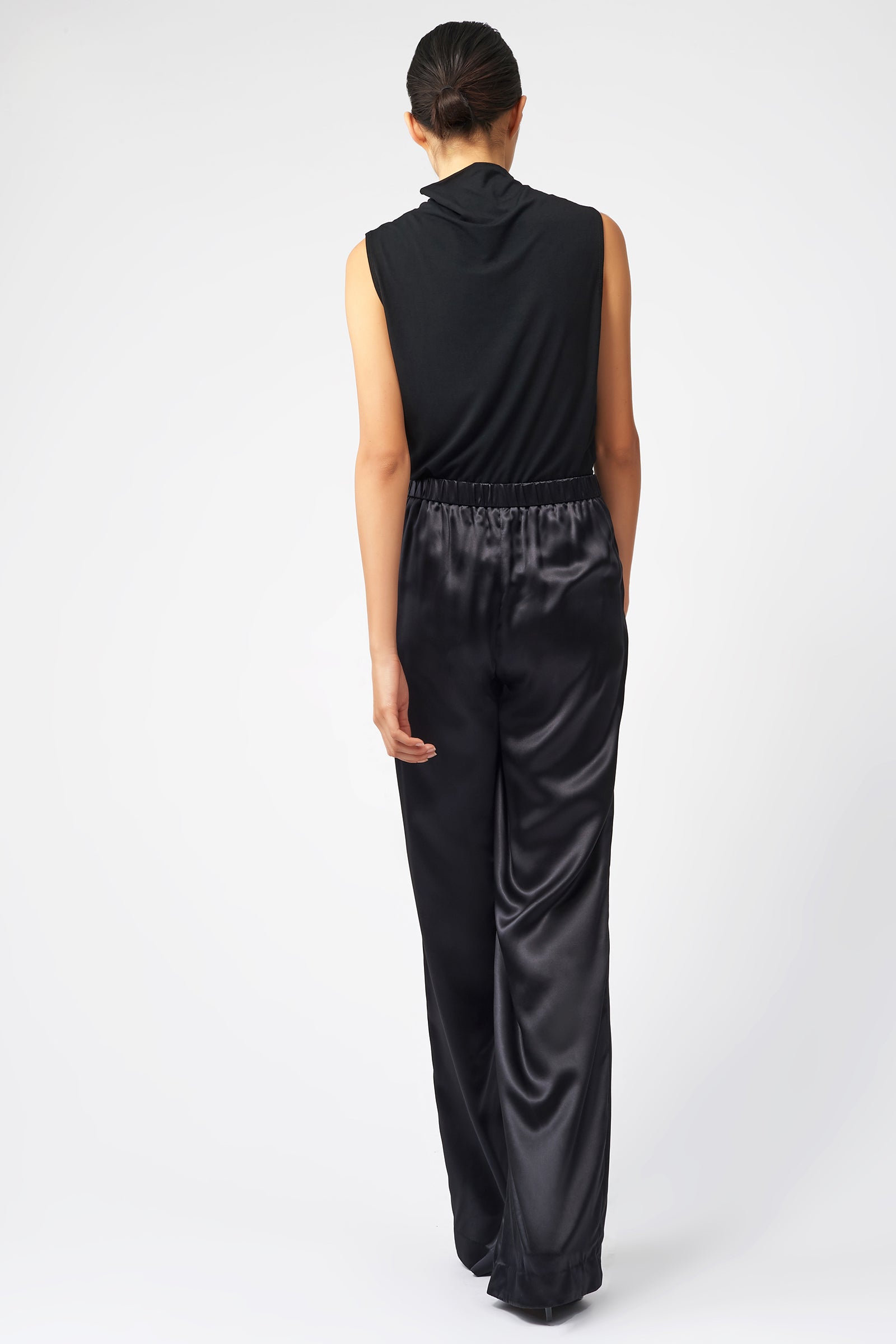 Kal Rieman Classic Silk Trouser in Black on Model Full Back View