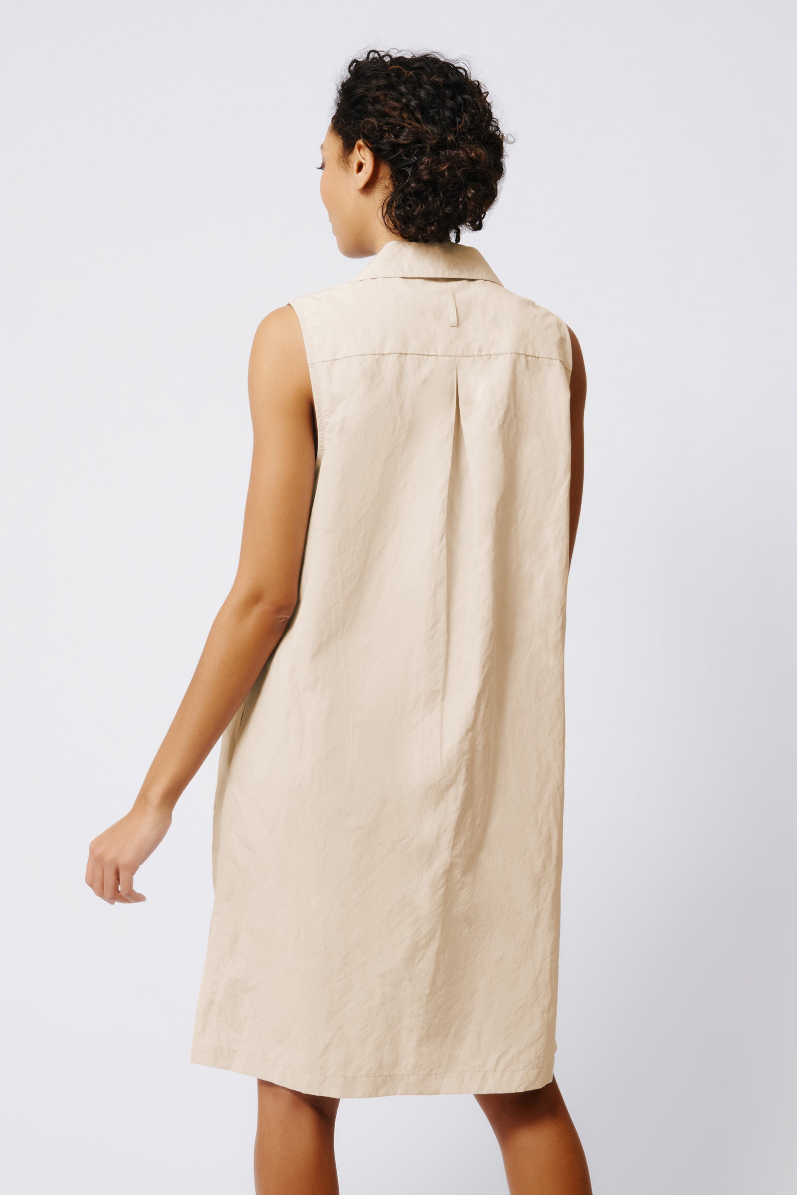 Kal Rieman Eden Sleeveless Collared V Neck Dress in Khaki on Model Back View Crop 3