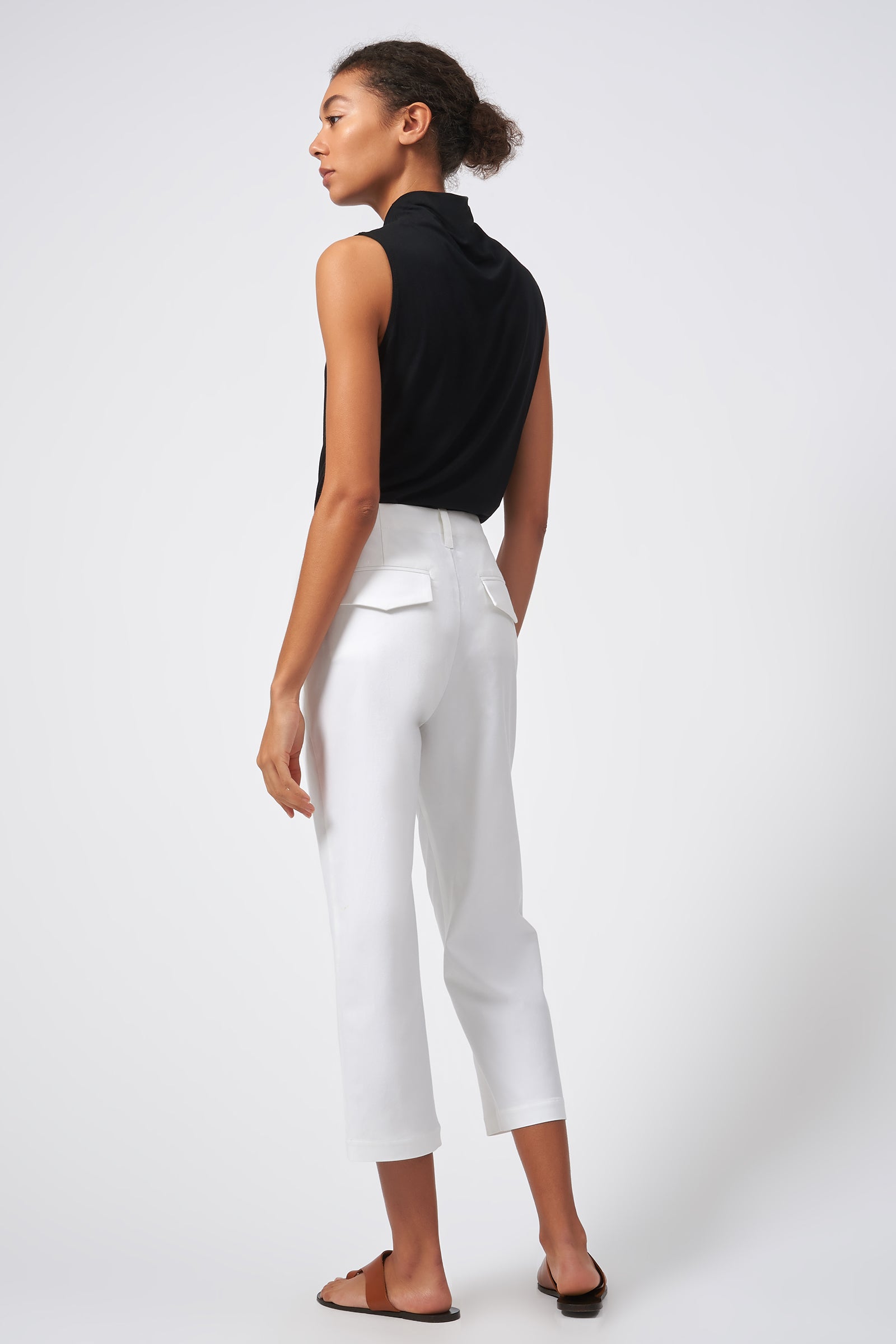 Kal Rieman Stove Pipe Crop Pant Italian Stretch Cotton Natural  On Model Back View
