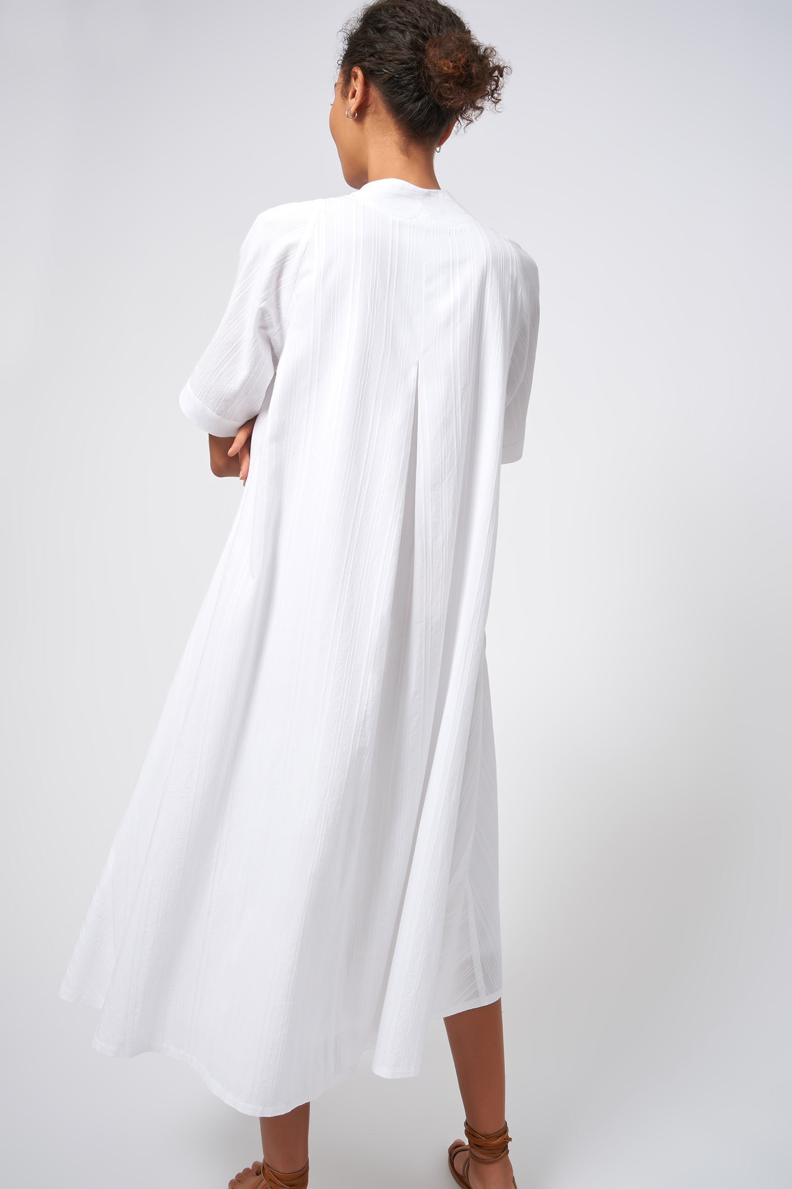 Kal Rieman Swing Dress White on White Stripe Back VIew on Model