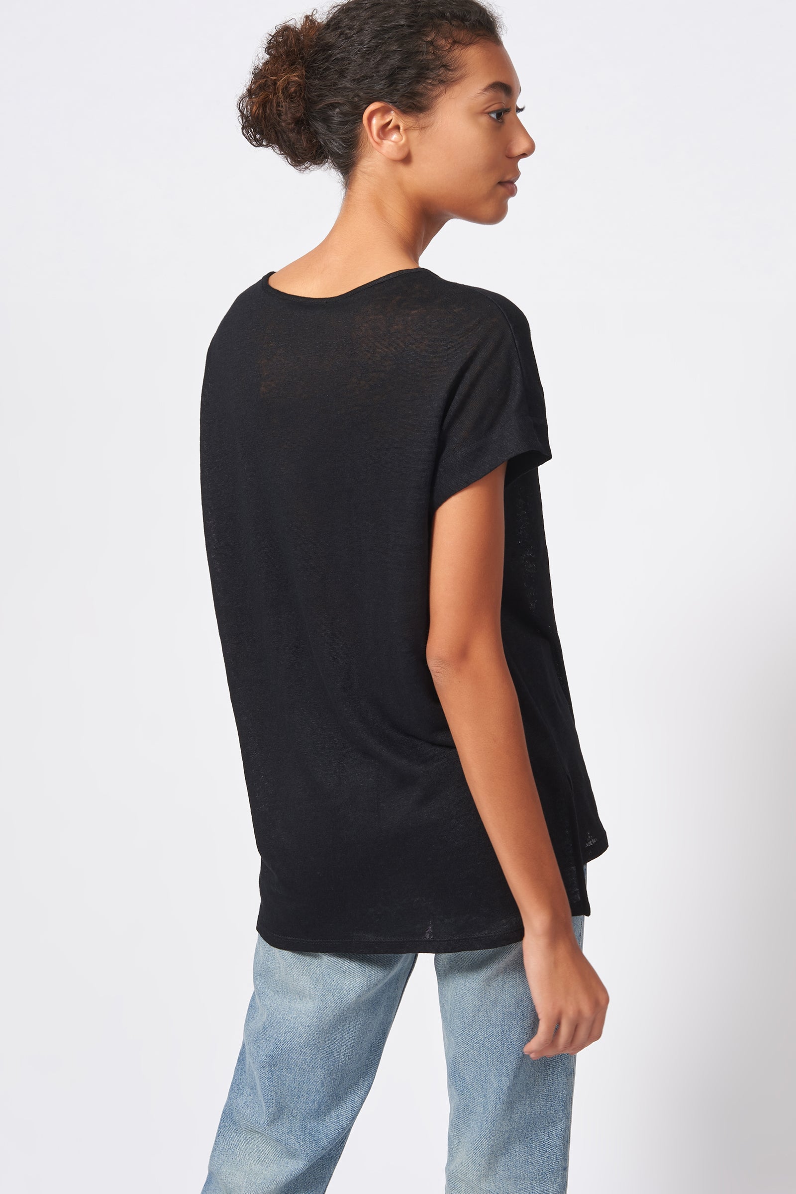 Kal Rieman Wide V Neck Tee in Black on Model Back View