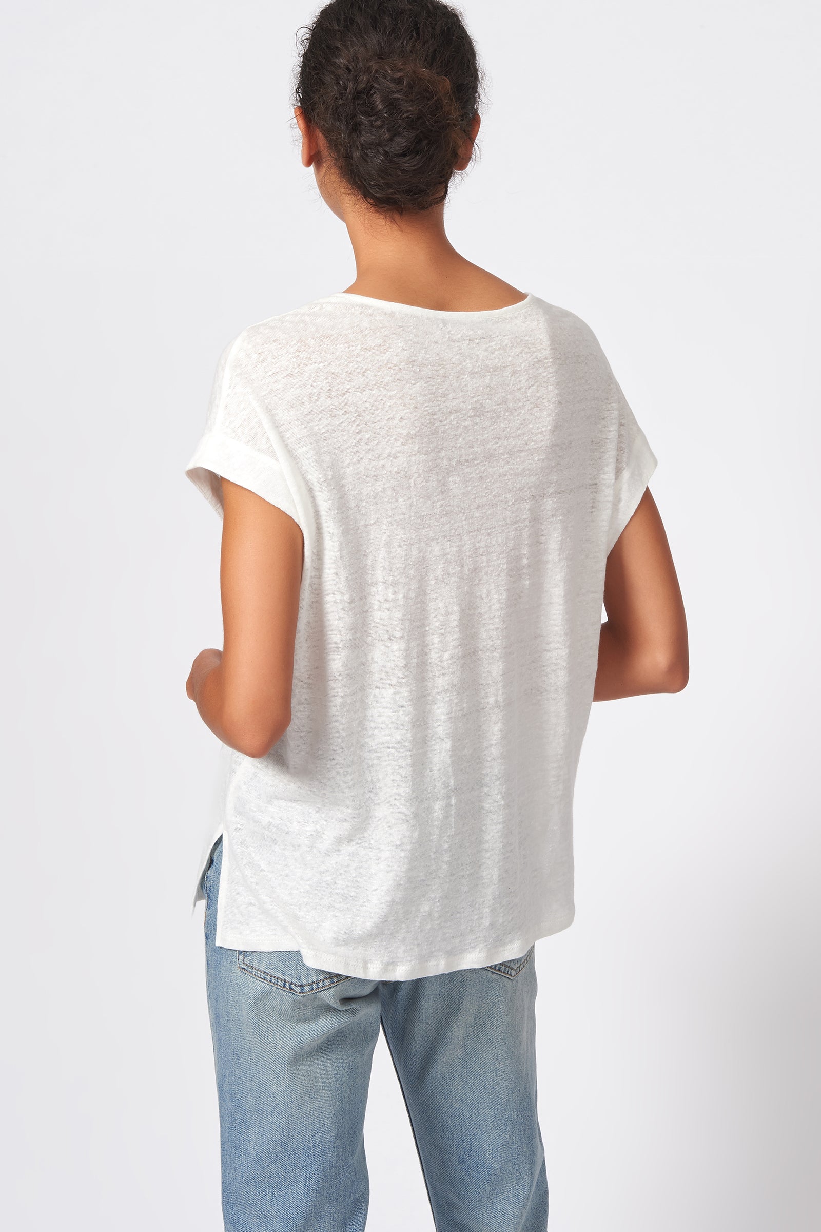 Kal Rieman Wide V Neck Tee in Natural on Model Back View