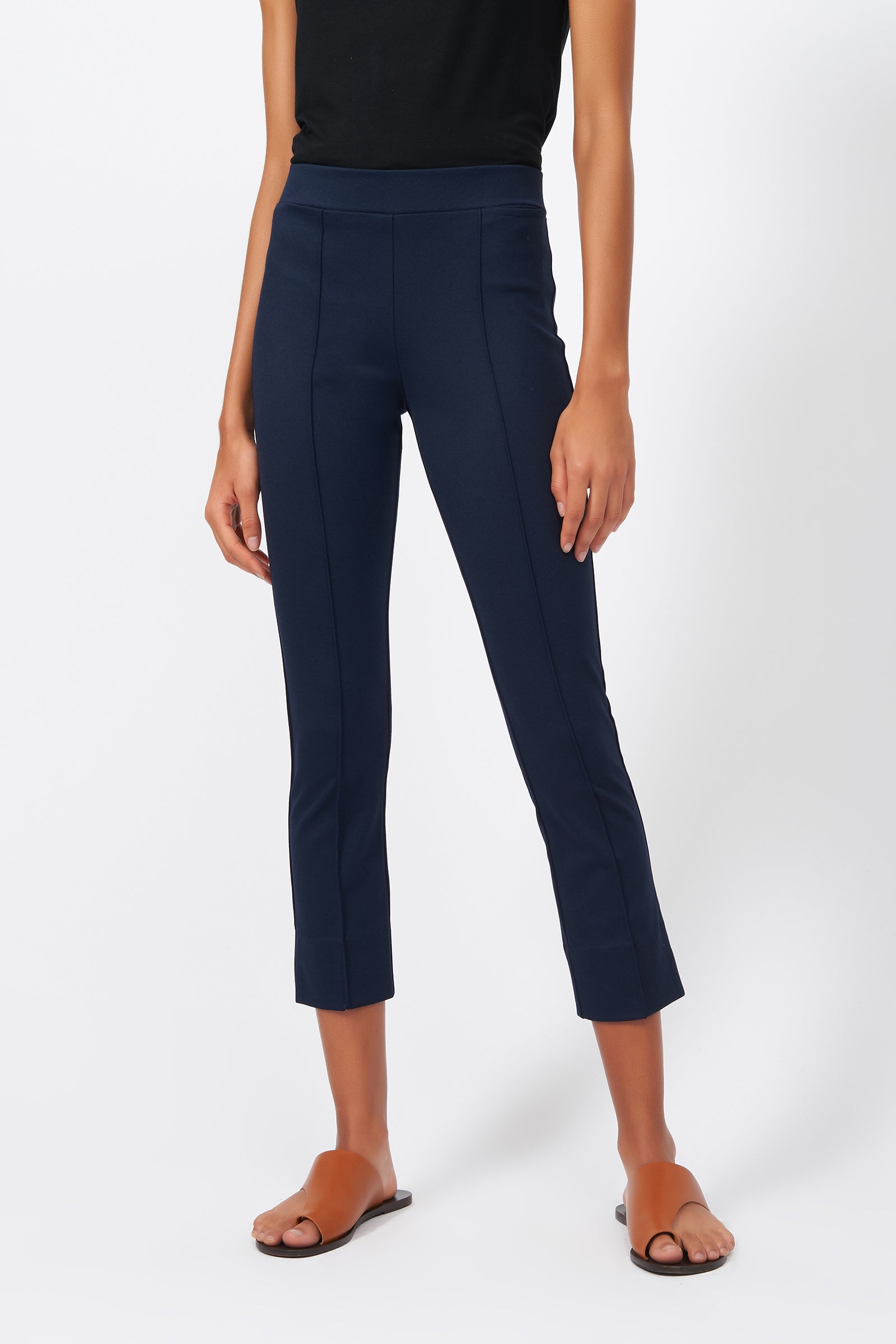 Kal Rieman Pintuck Slit Capri in Navy on Model Front View