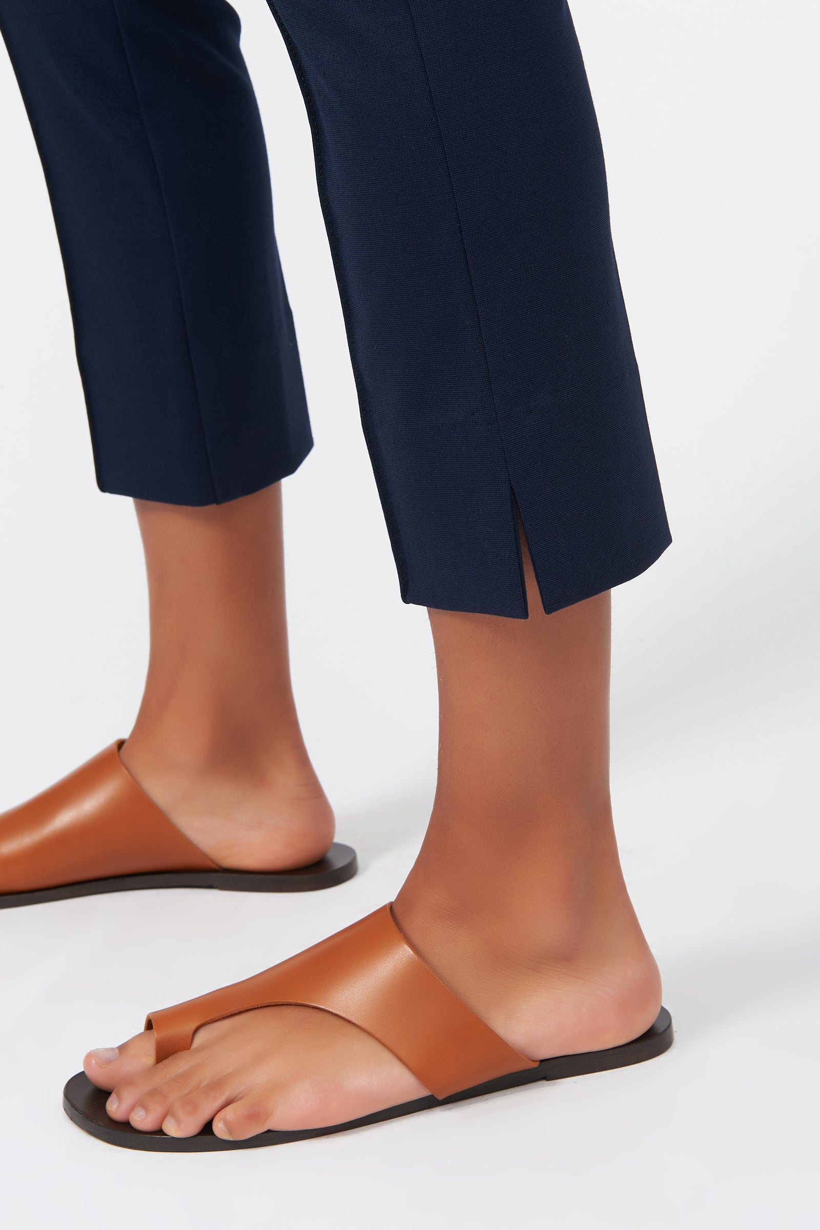Kal Rieman Pintuck Slit Capri in Navy on Model Detail Bottom View