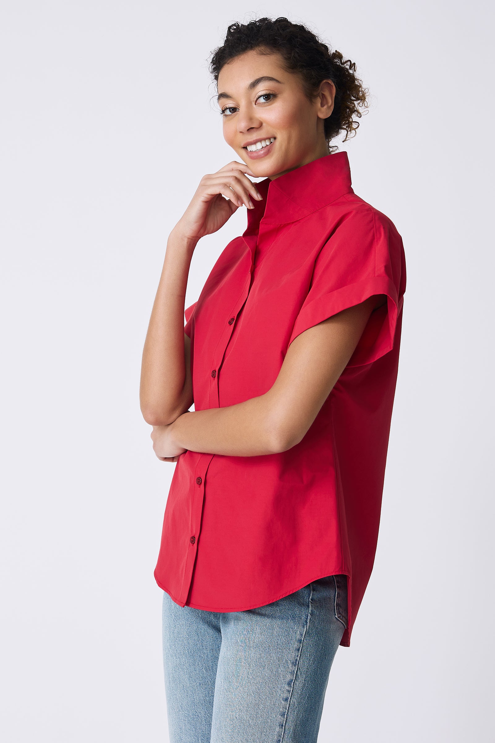 Kal Rieman Ali Kimono Top in Red on model side view
