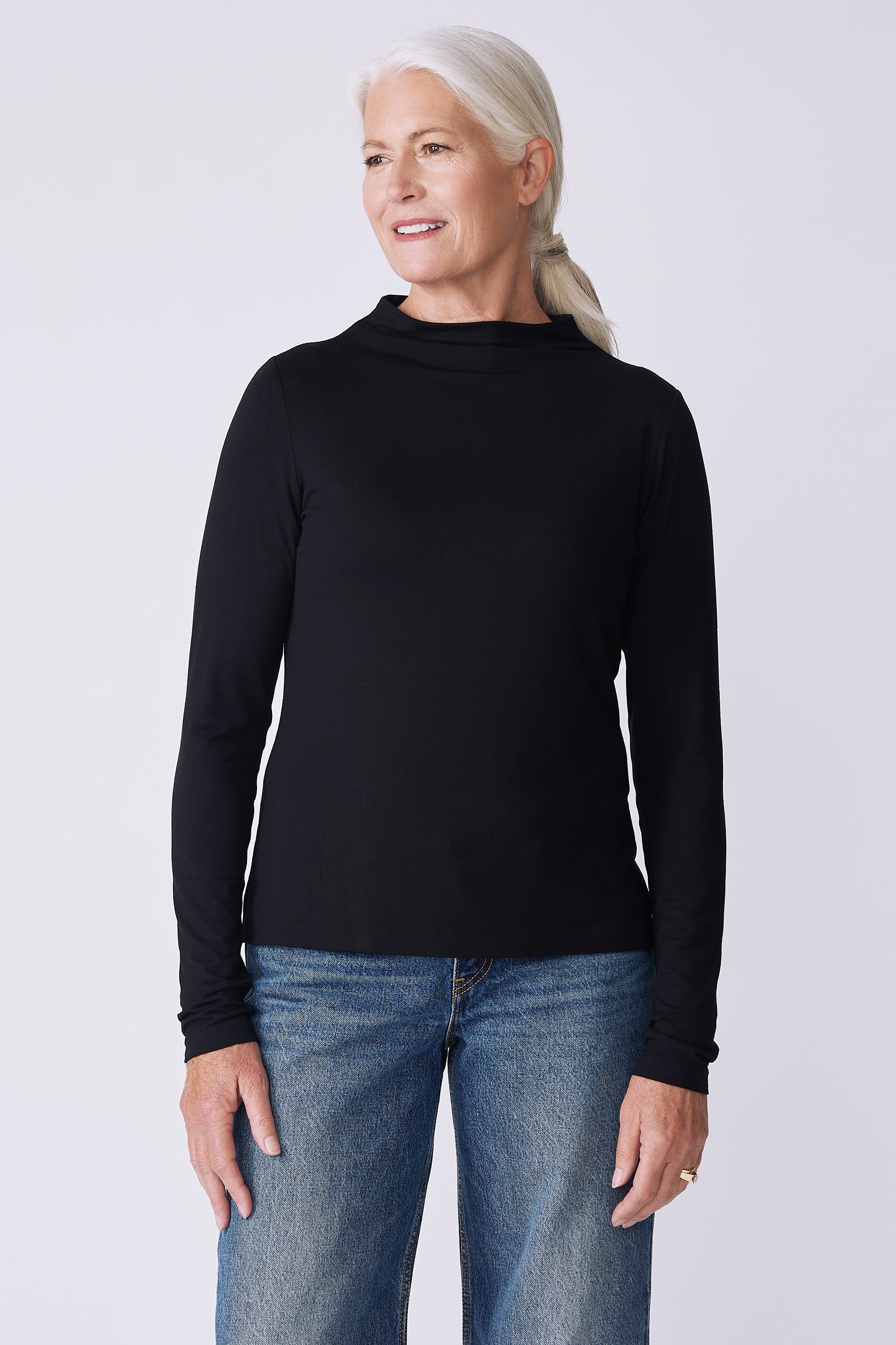 Kal Rieman Amanda Top in black knit on model front view