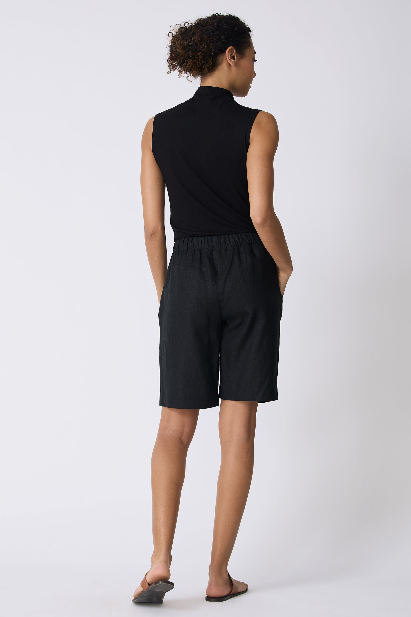 Kal Rieman Bahama Short in Black Linen on model full back view