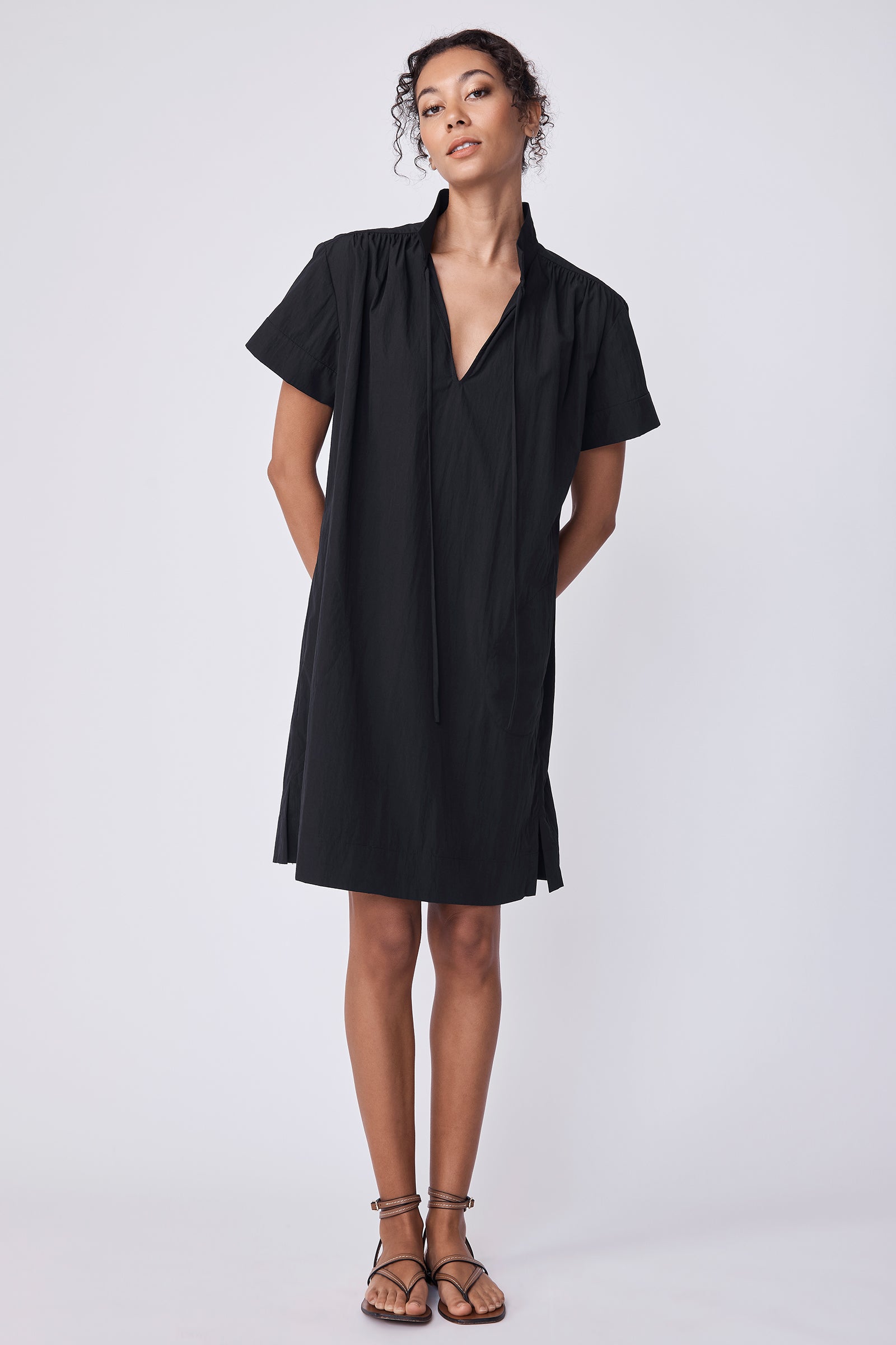 Camille Dress in Black Typewriter Cloth With V-Neck Shape M / Black Camille Dress in Black Typewriter Cloth With V-Neck Shape M / Black