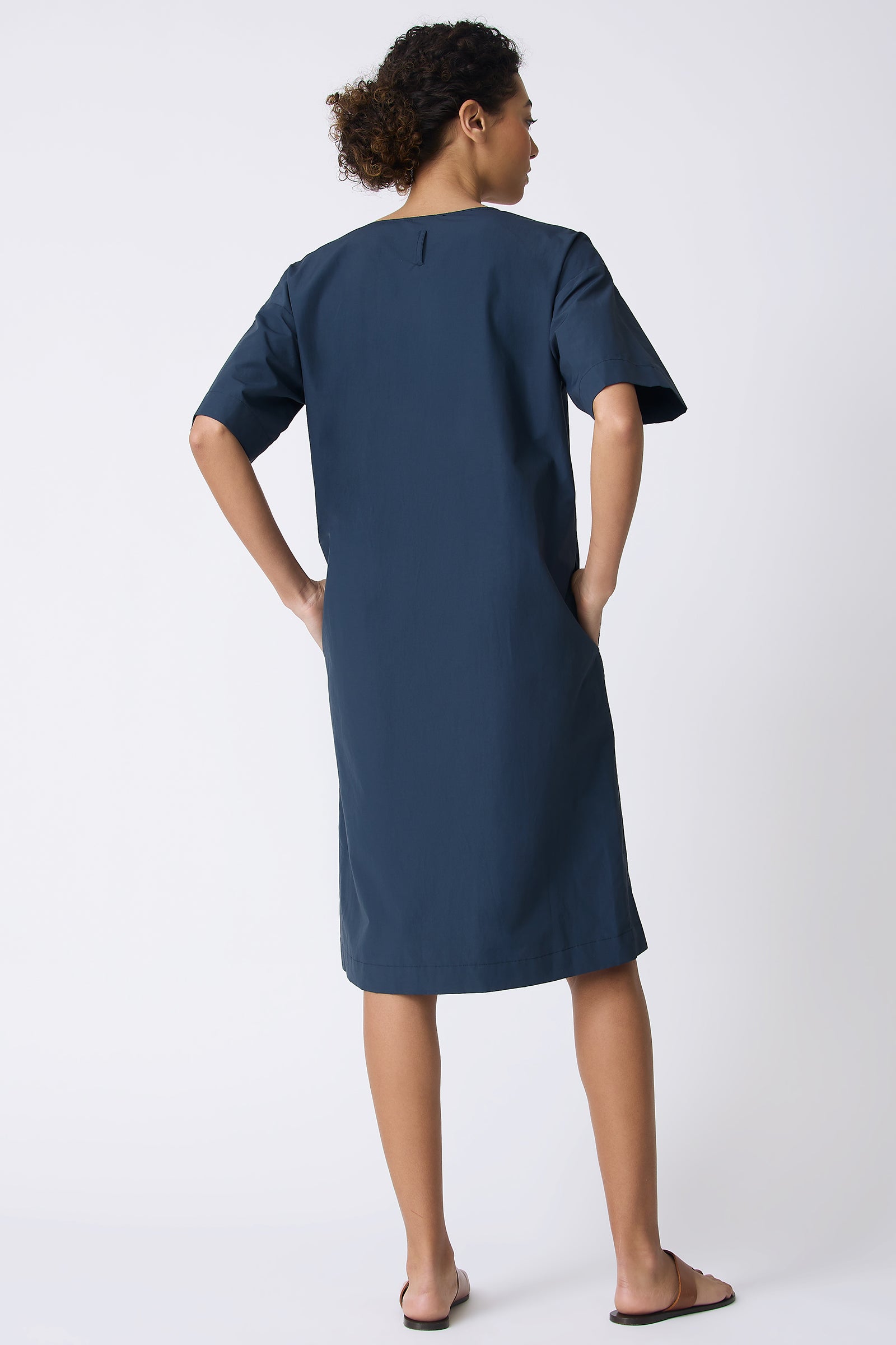 Kal Rieman Cara Fold Front Dress in Summer Navy on model looking right front view