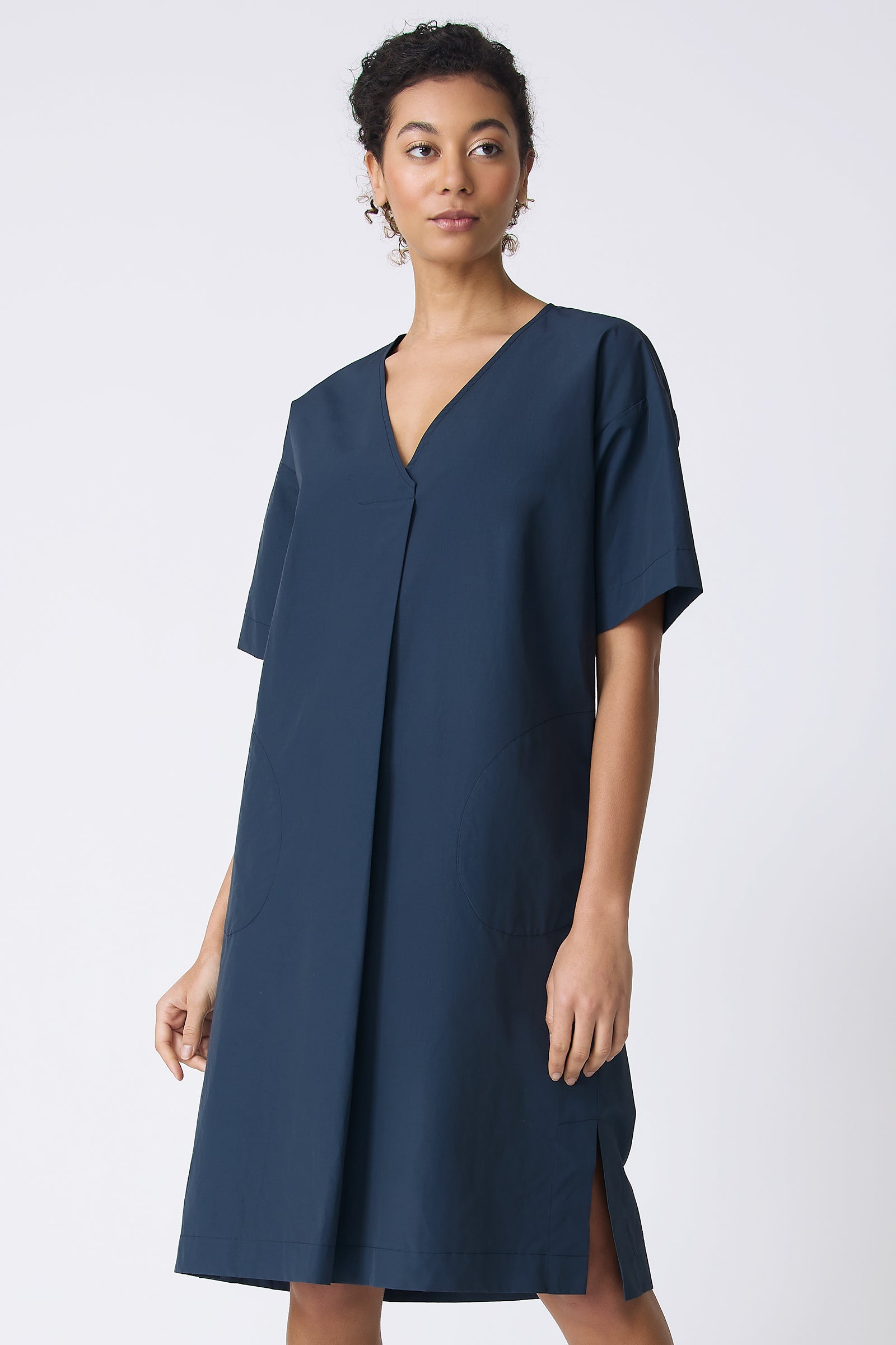 Kal Rieman Cara Fold Front Dress in Summer Navy on model front view