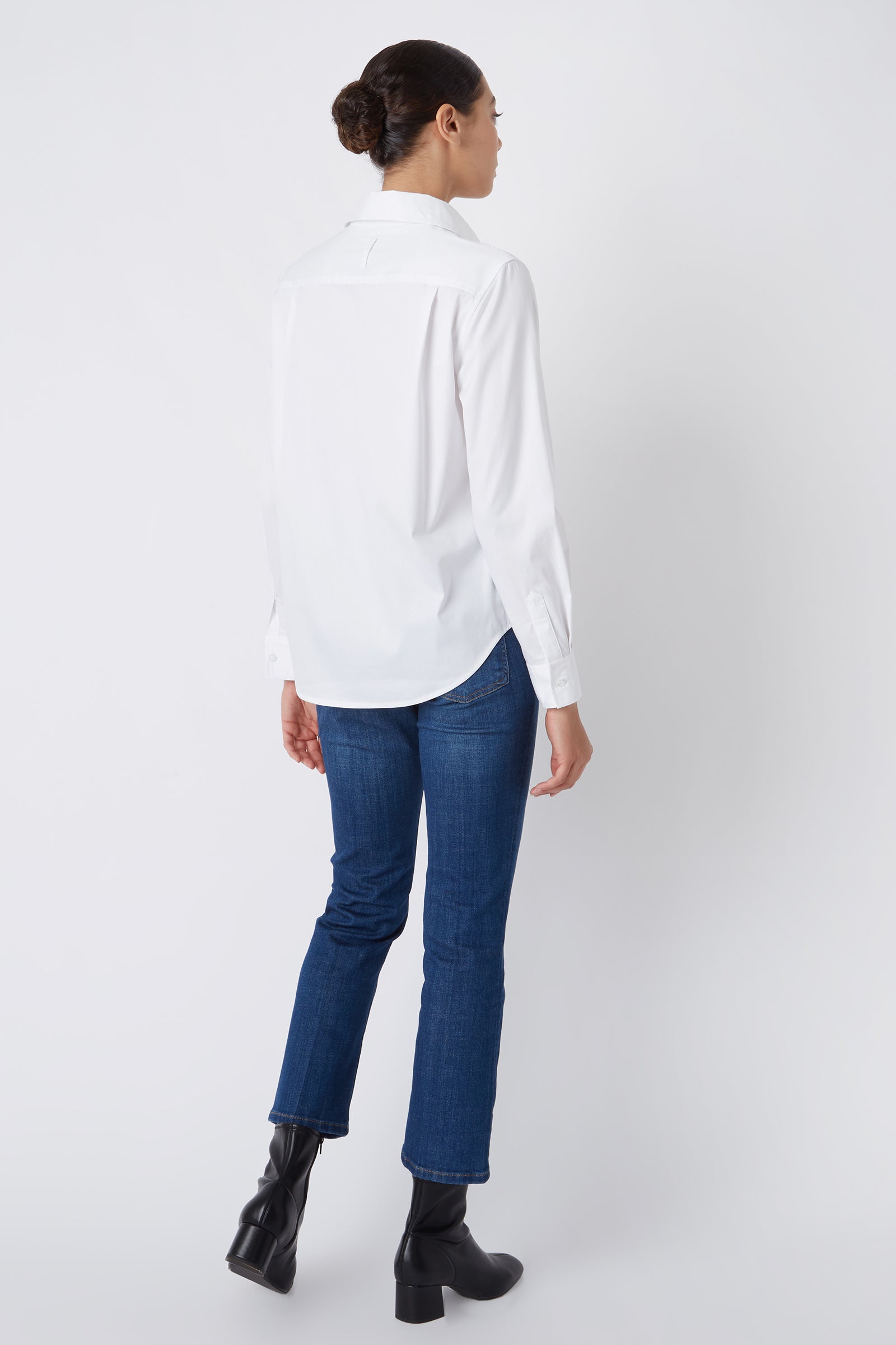 Kal Rieman Classic Tailored Shirt in White Pinpoint Oxford on Model Full Back View