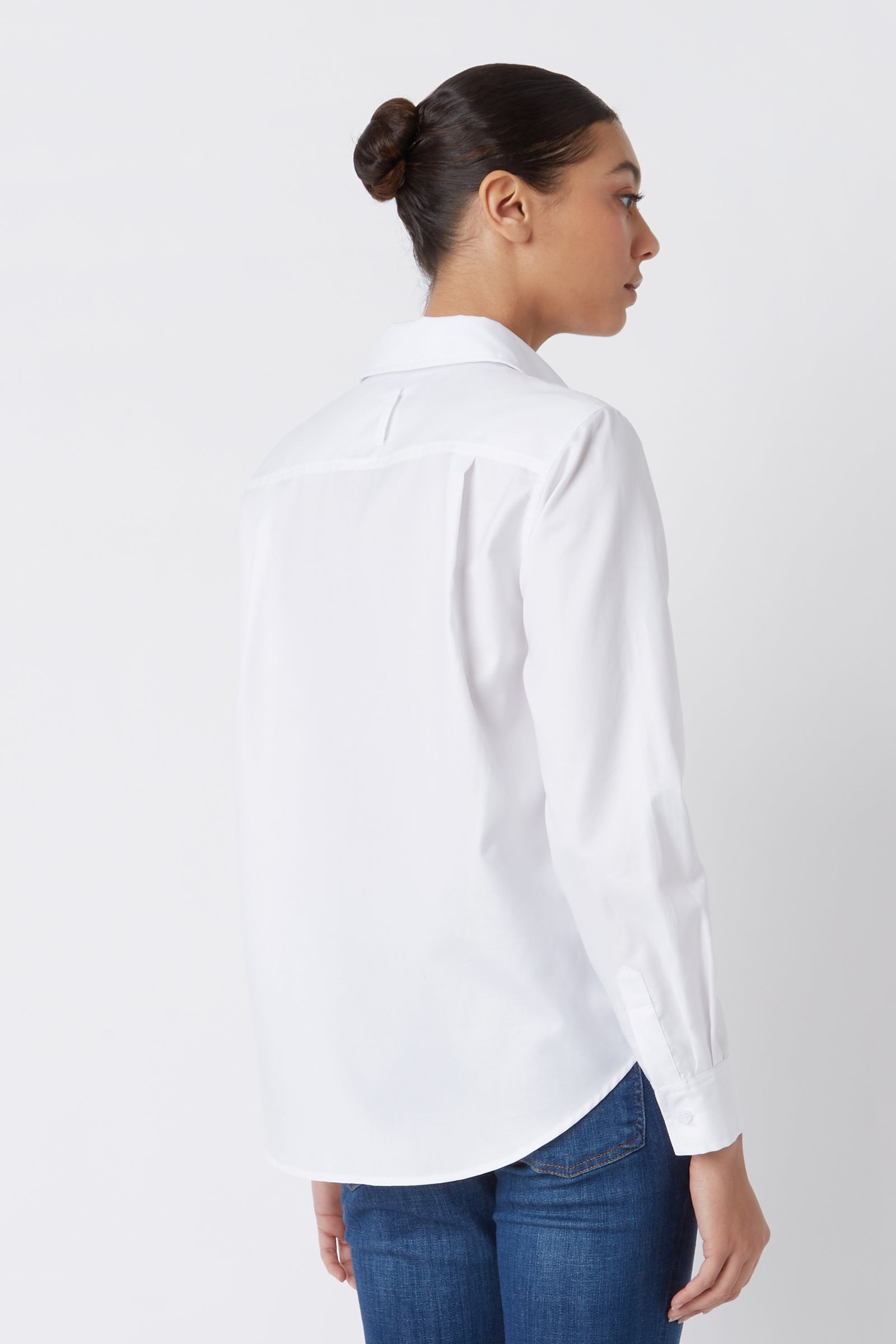 Kal Rieman Classic Tailored Shirt in White Stretch on Model Full Front View