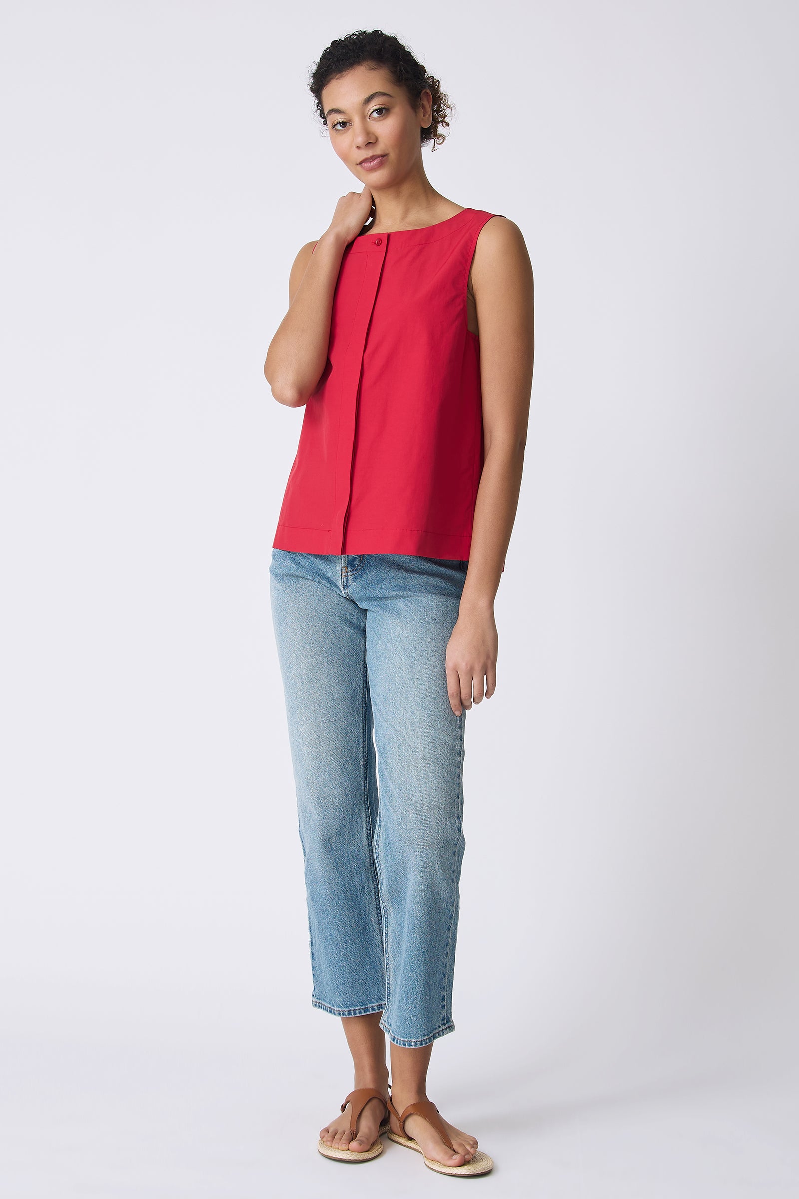 Kal Rieman Colette Shell Top in Red on model full front view