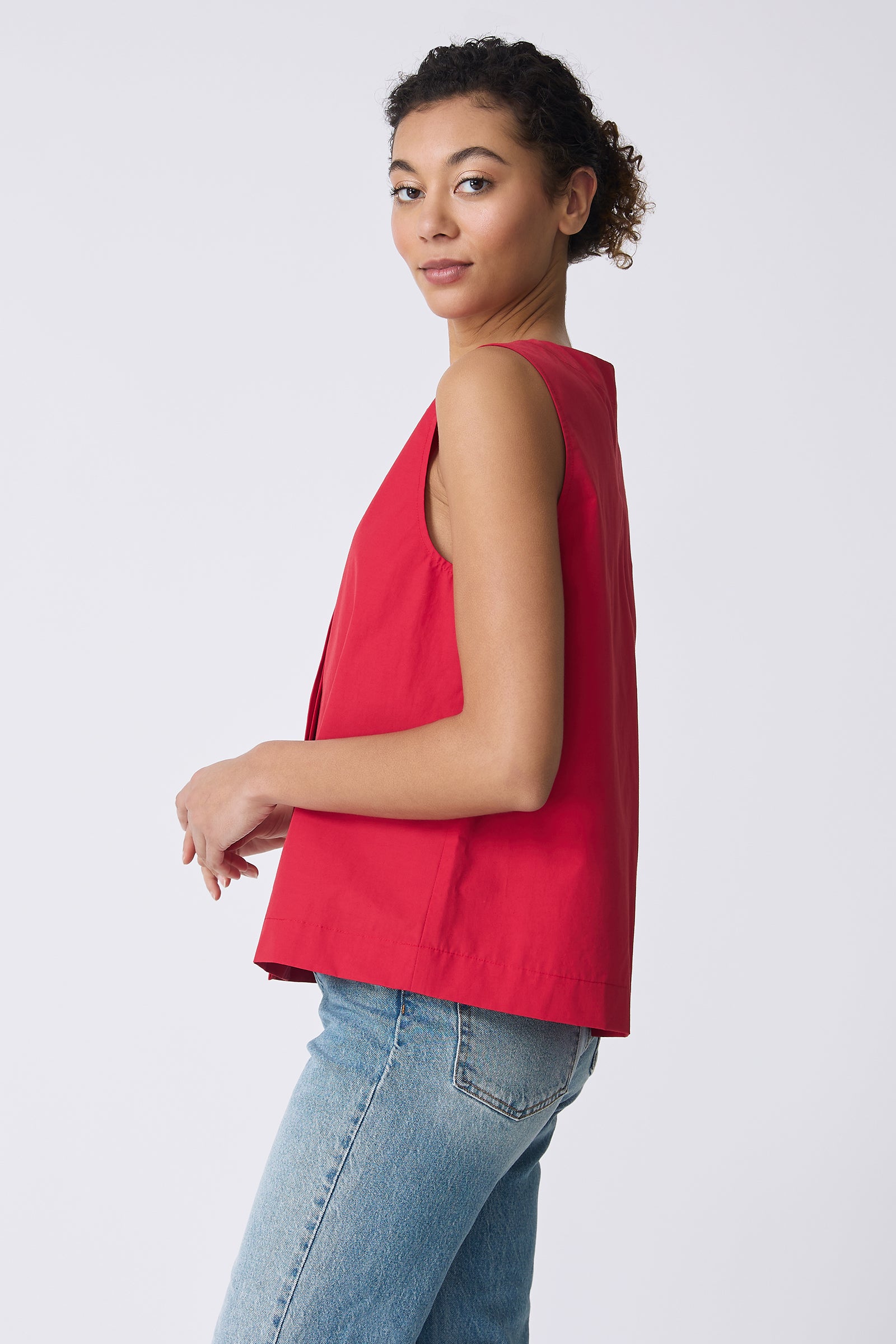 Kal Rieman Colette Shell Top in Red on model side view