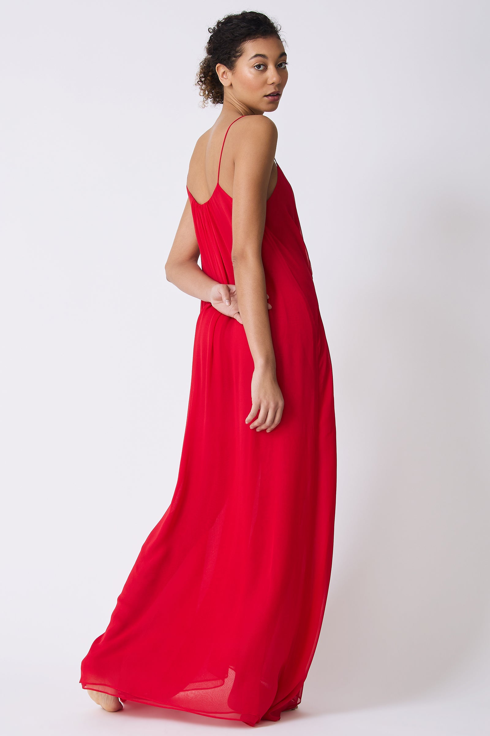 Kal Rieman Cora Shirred Maxi Dress in Red on model full back view