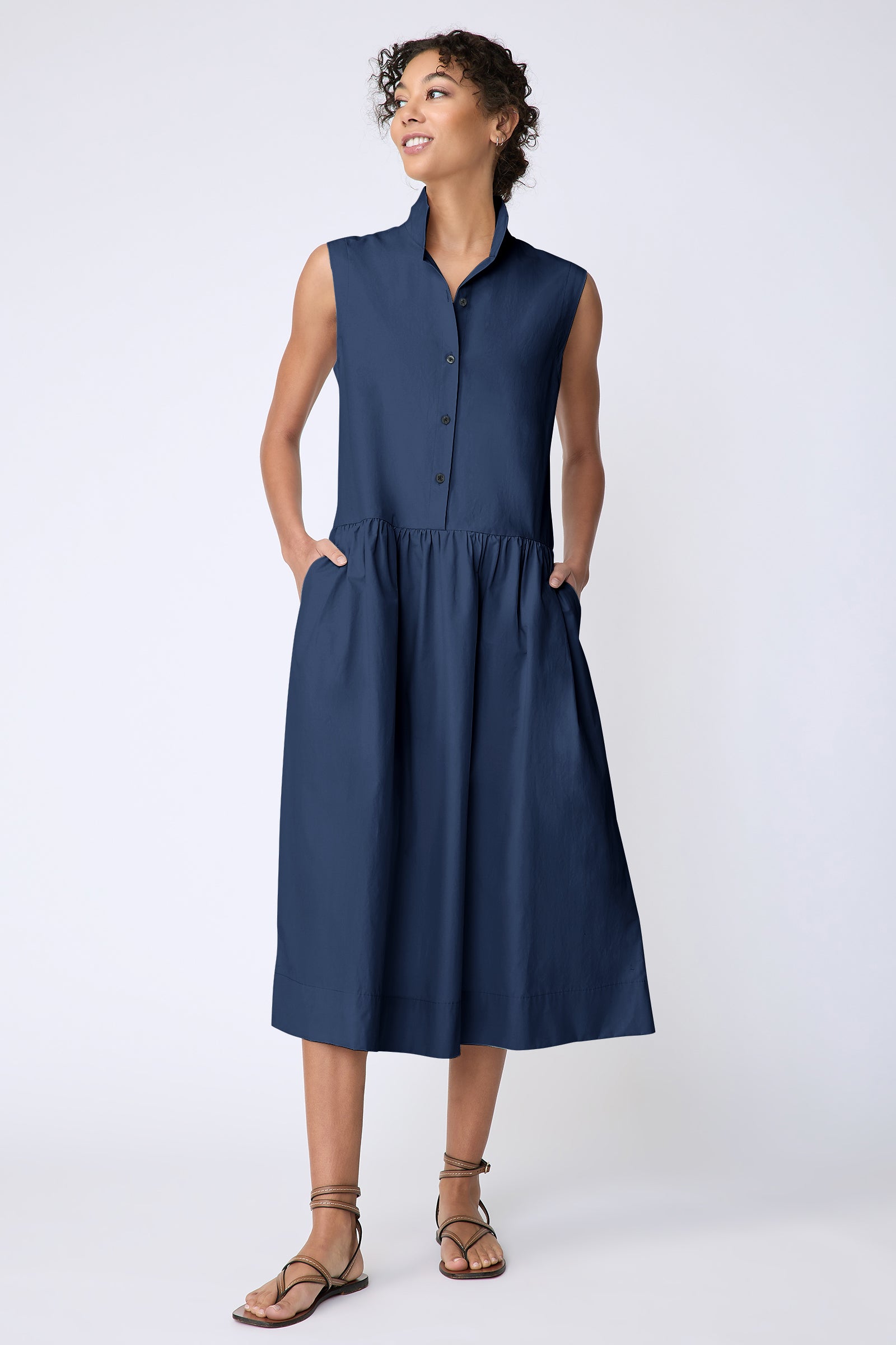 Demi Dress in Summer Navy Italian Broadcloth M / Summer Navy