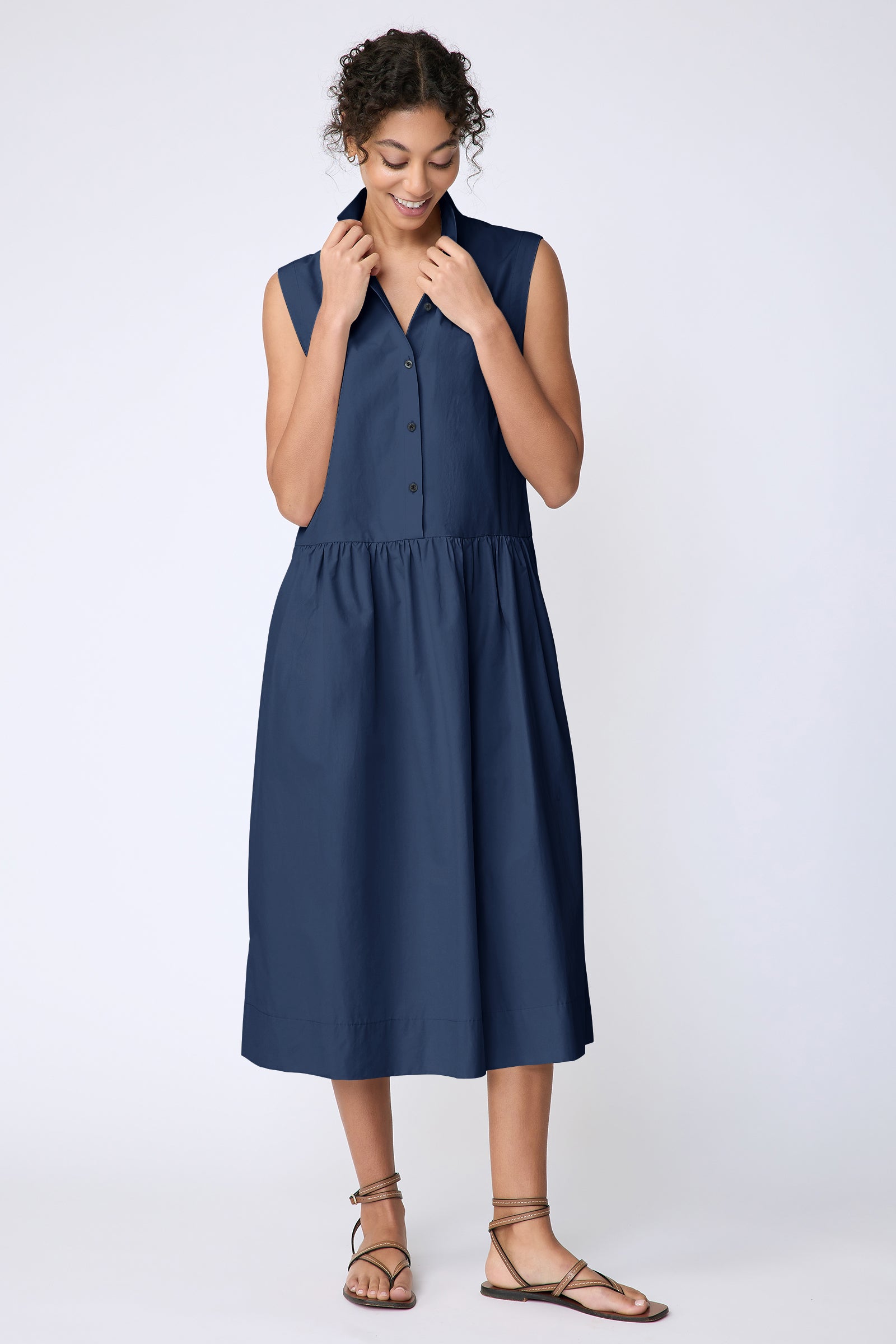 Demi Dress in Summer Navy Italian Broadcloth M / Summer Navy