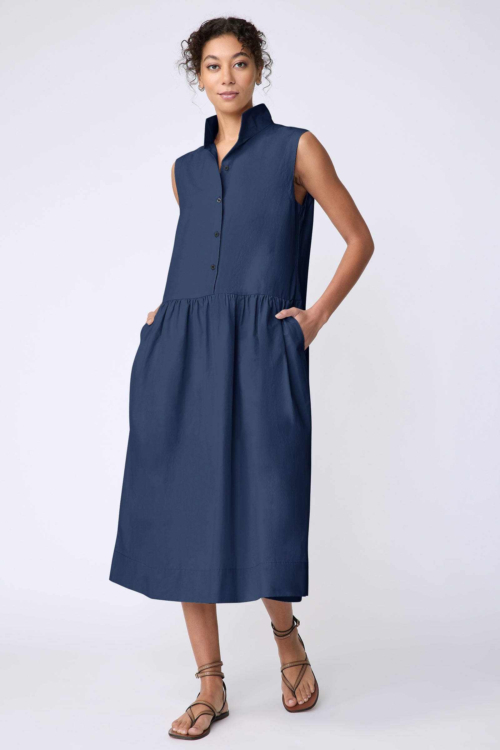 Demi Dress in Summer Navy Italian Broadcloth M / Summer Navy