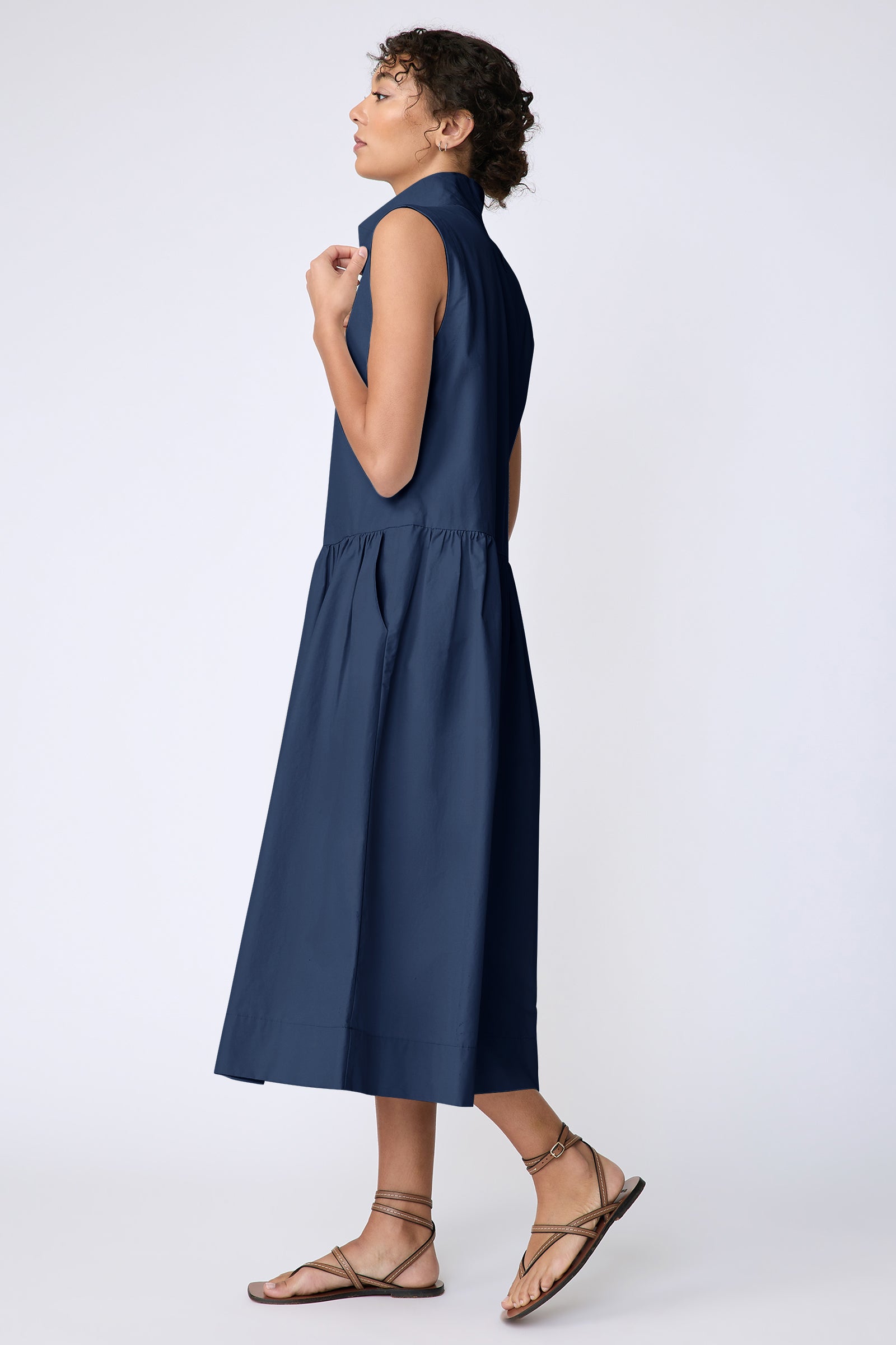 navy summer dress Flow Mini Dress, Small short cap sleeves Navy Tropical Print Midi Dress
