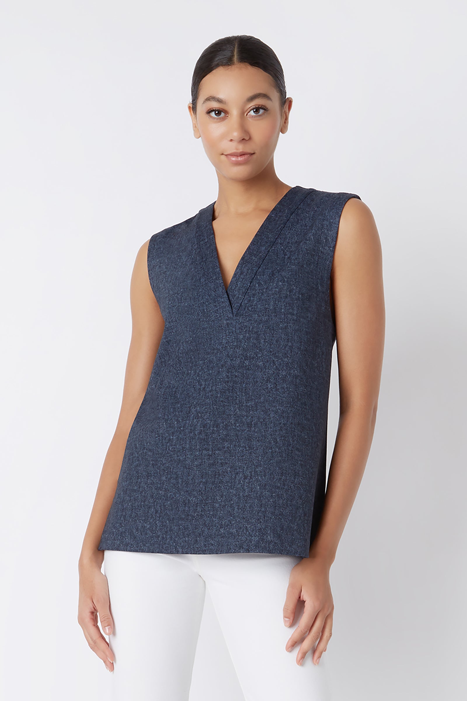 Dustin Collared Vest in Navy Heather with V Shaped Collar – KAL RIEMAN