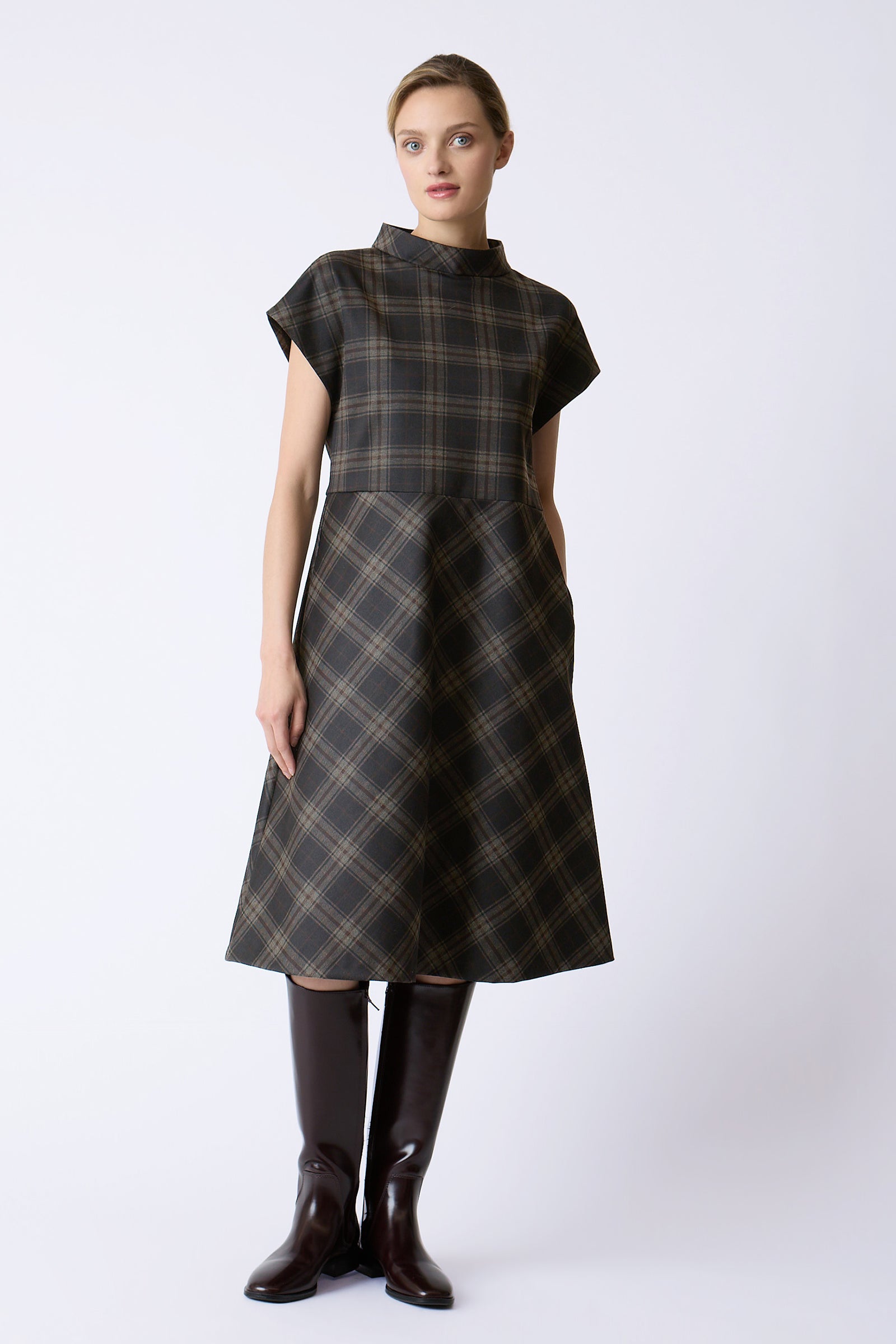 Faye Ponte Dress Brown Plaid