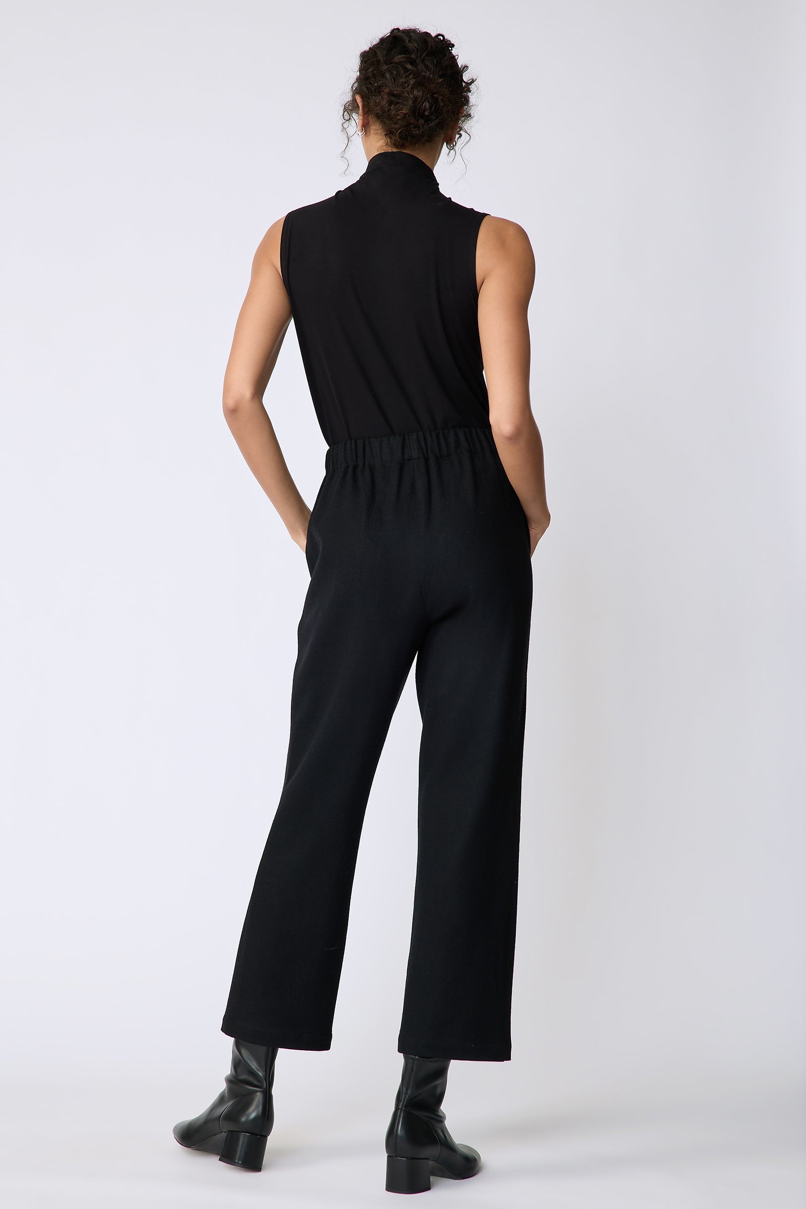 Kal Rieman Felted Jersey Angle seam crop pant in black on model front view full length