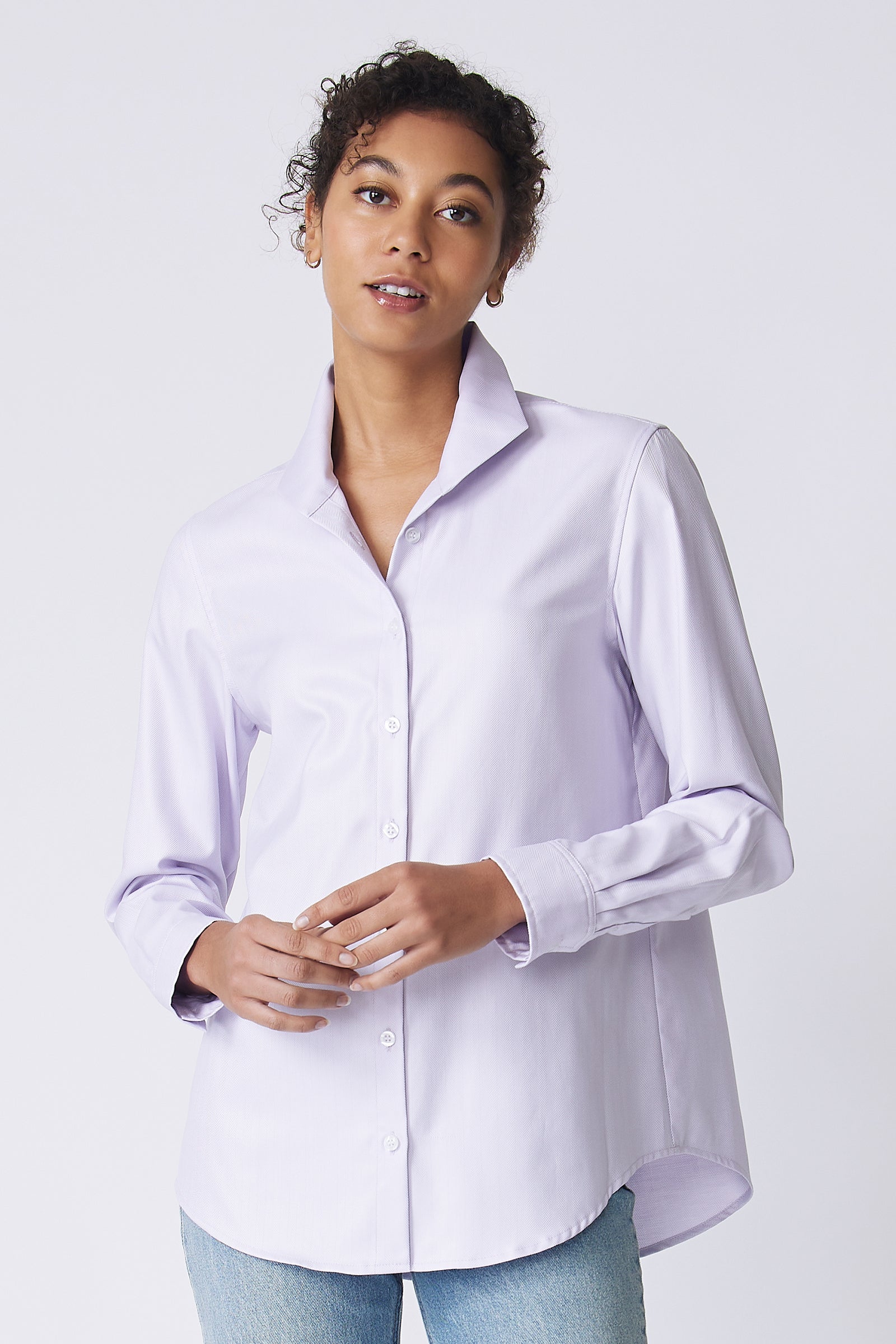 dress shirt lavender Ginna Box Pleat Shirt in Lavender Fine Herringbone Made of 100% Cotton –  KAL RIEMAN
