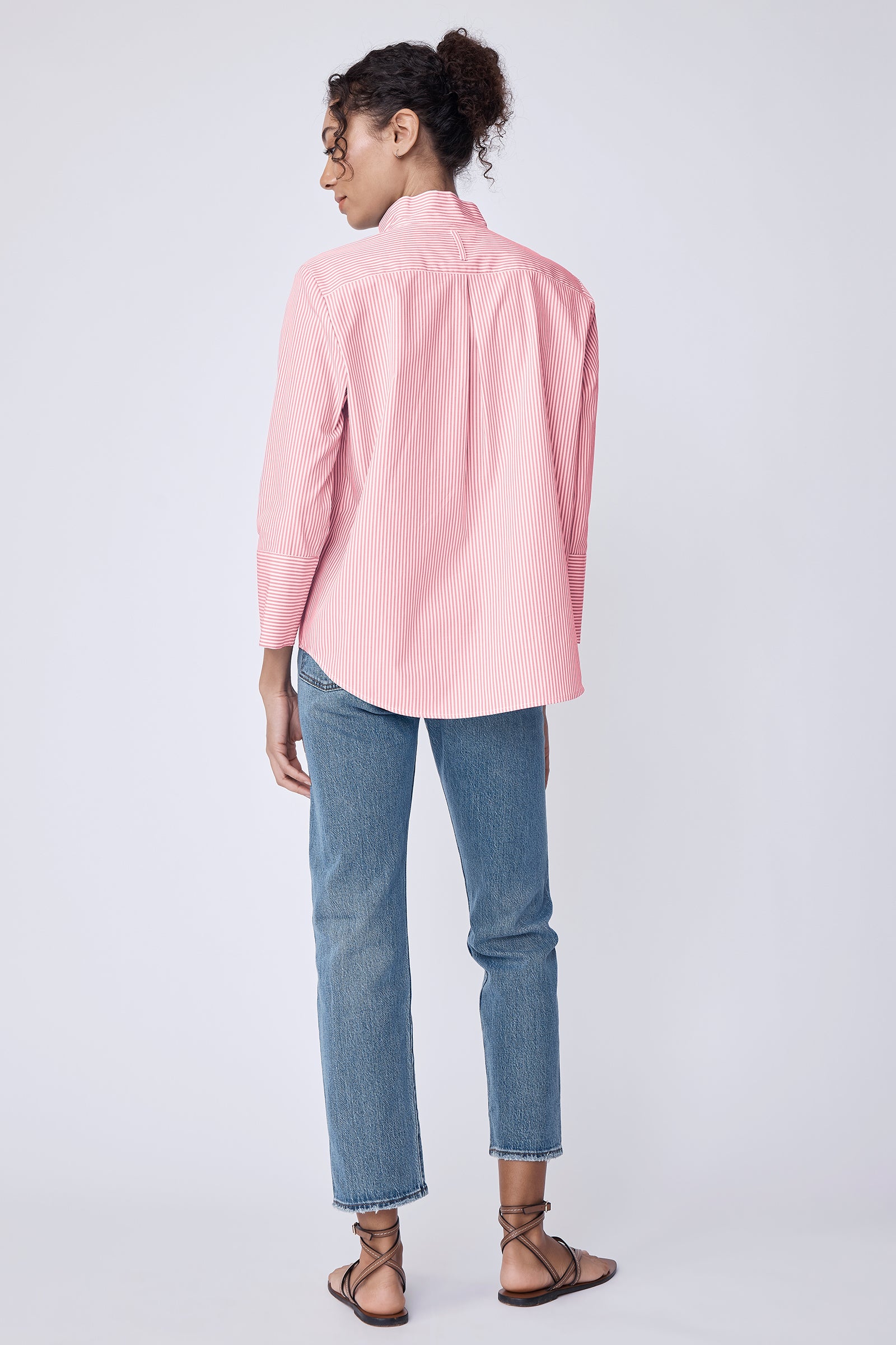 Greta Placket Front Shirt Peach Stripe