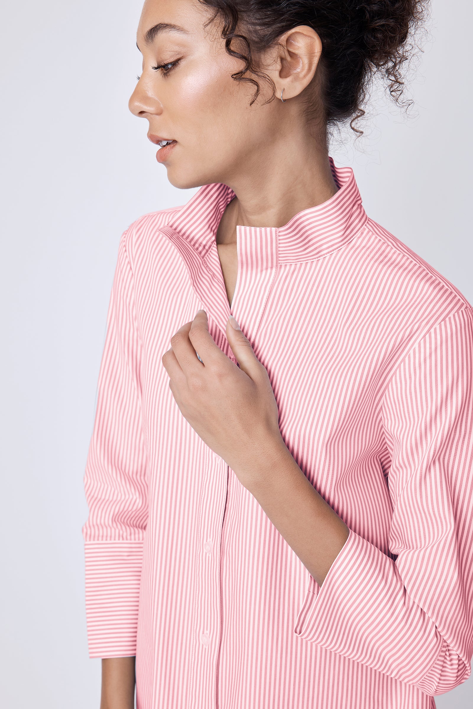 Greta Placket Front Shirt Peach Stripe