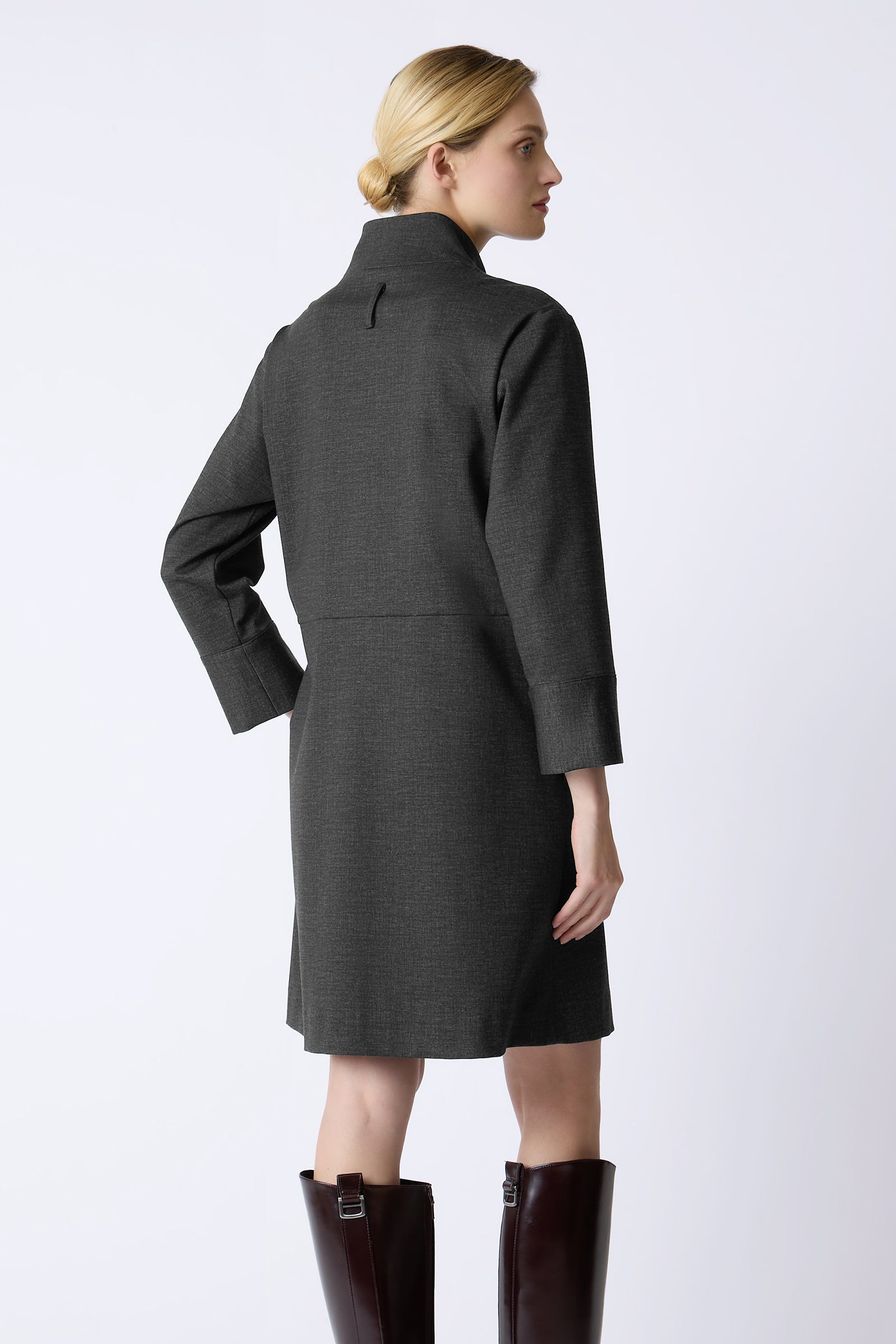 Kal Rieman Harper Dress in Charcoal on young model full front view