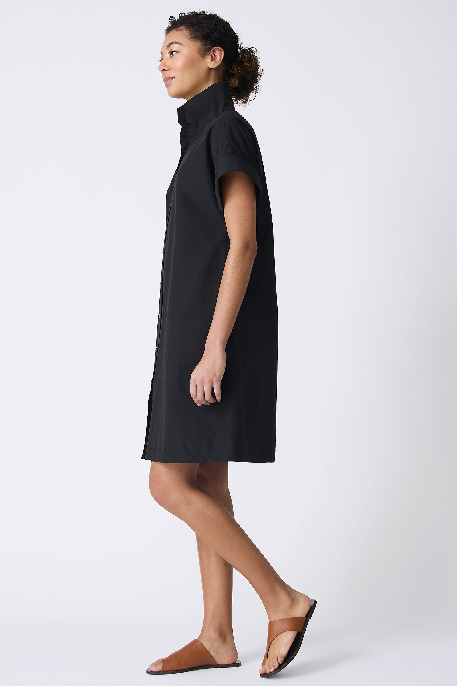 Kal Rieman Holly Kimono Dress in Black on model walking full side view