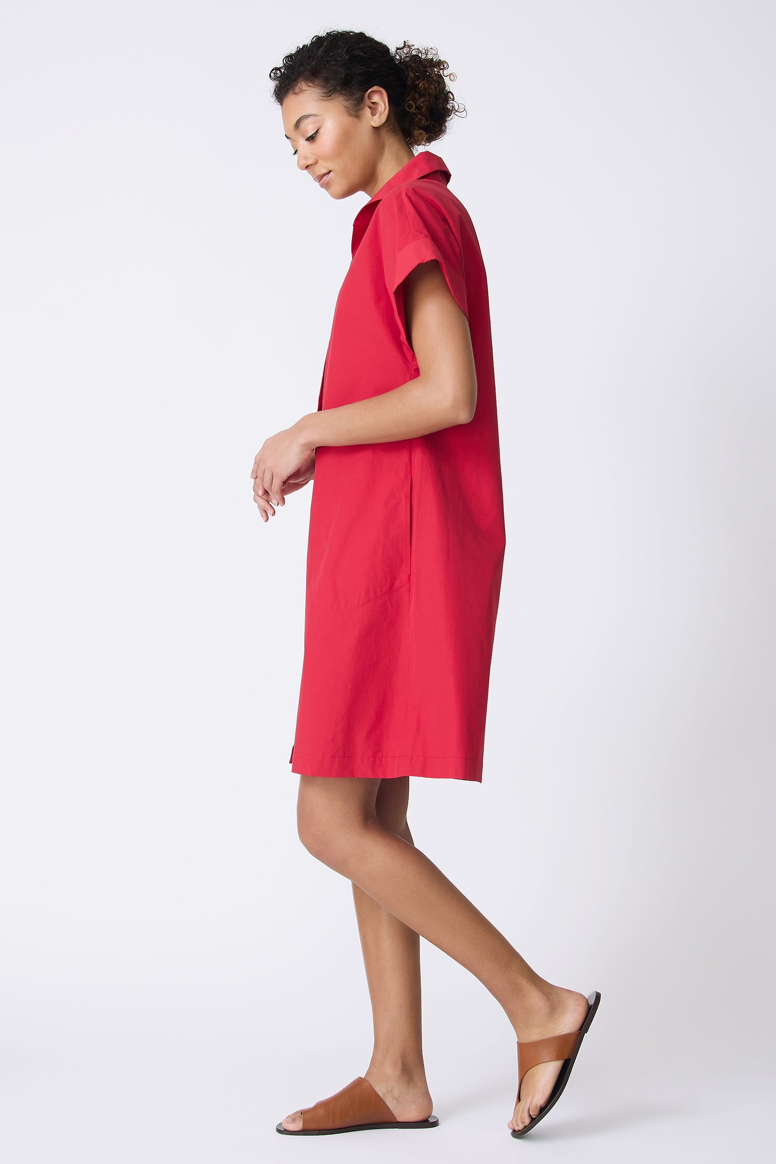 Kal Rieman Holly Kimono Dress in Red on model looking down full side view