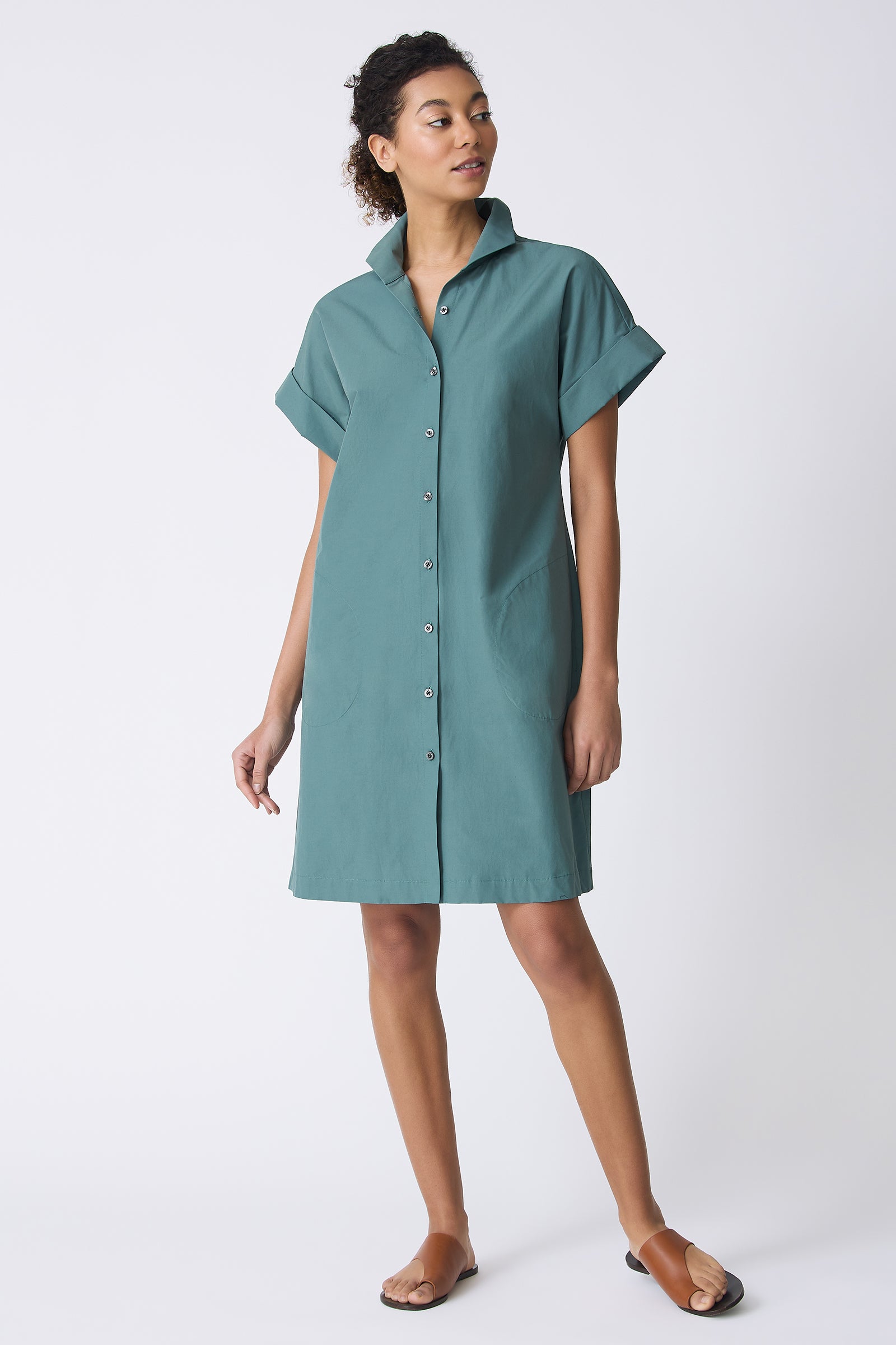 Kal Rieman Holly Kimono Dress in Sage on model looking left full front view