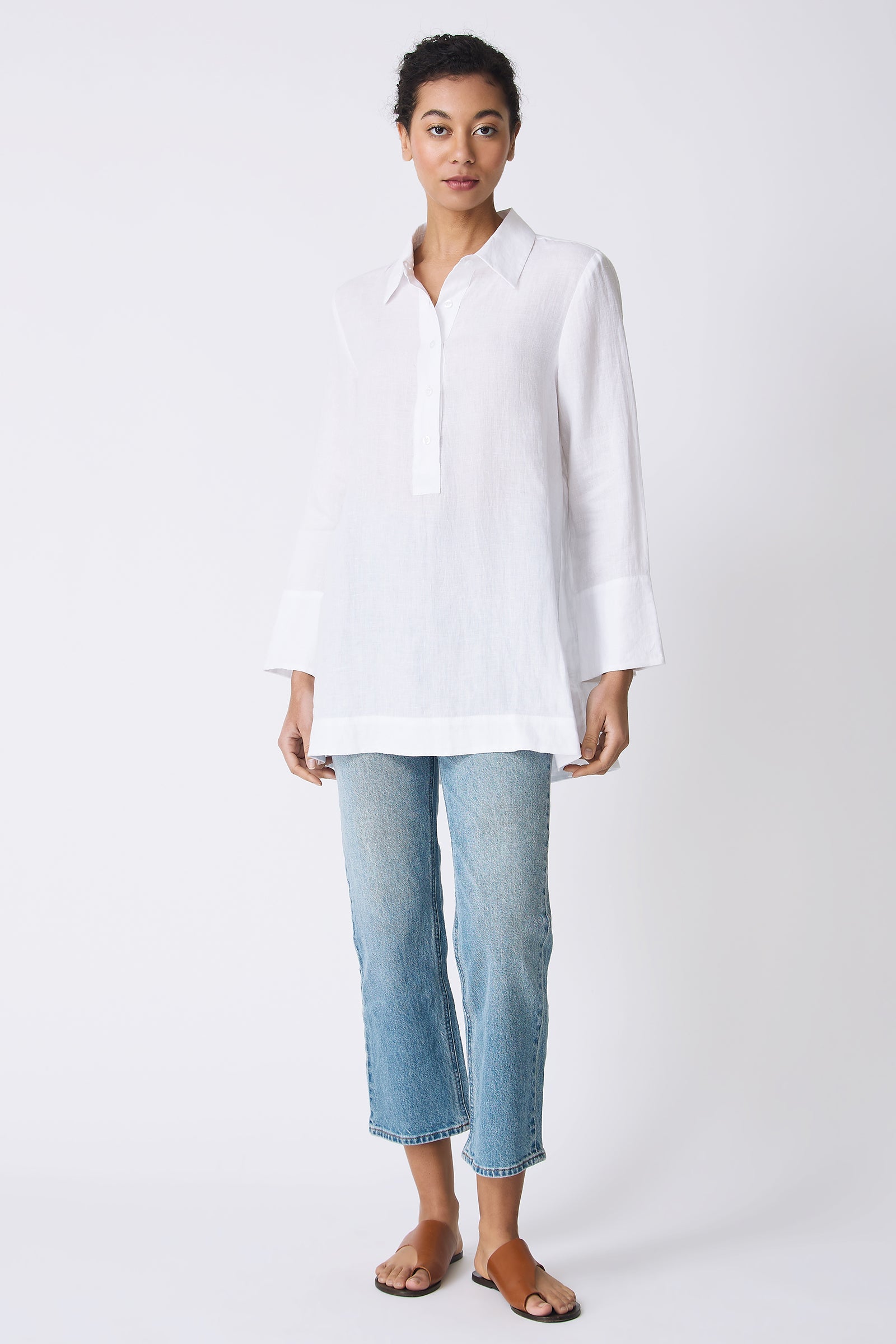 Kal Rieman Inez Placket Tunic in White on model full front view