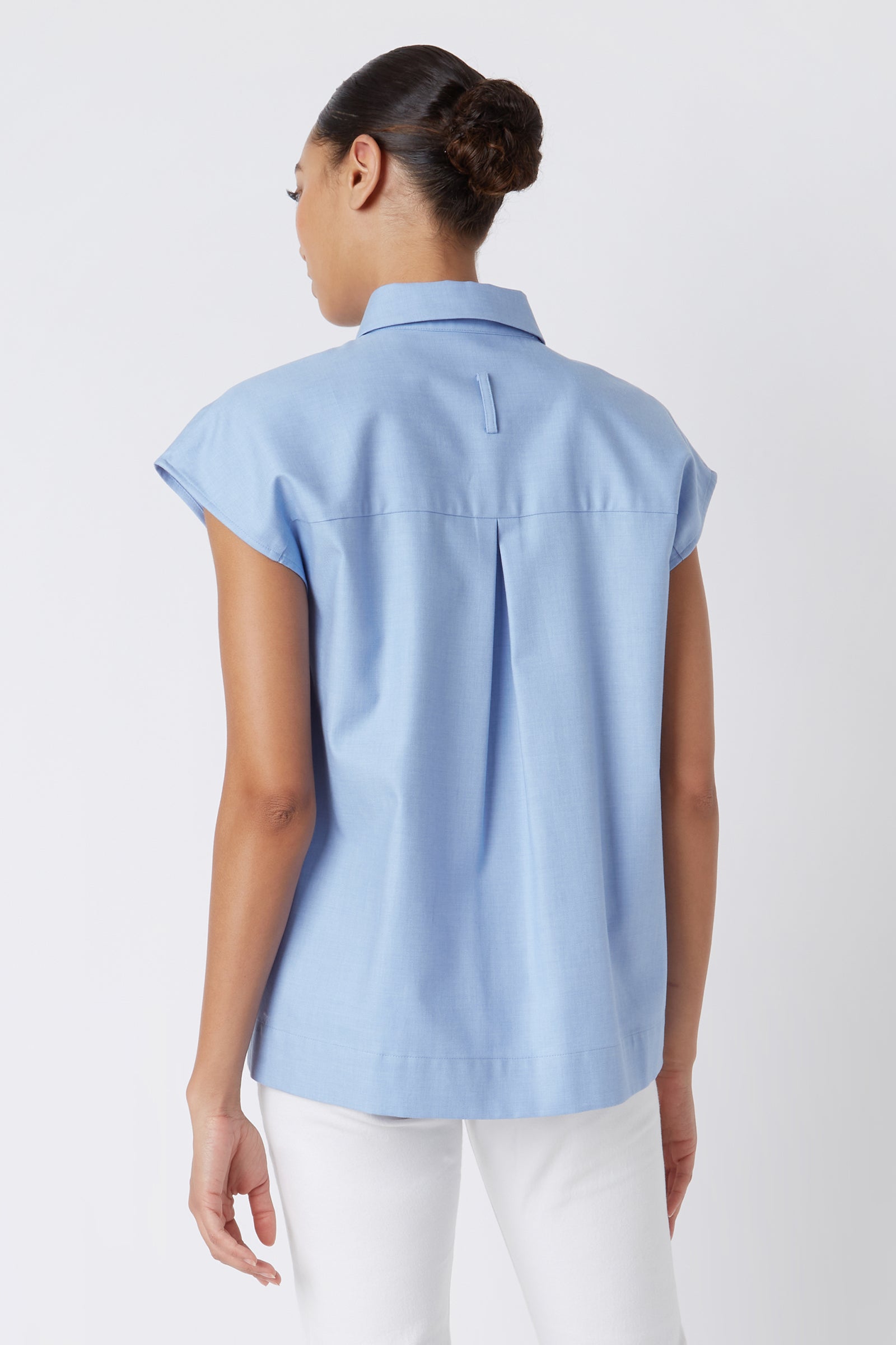 Kal Rieman Jane Cap Sleeve Shirt in Blue on Model Cropped Back View