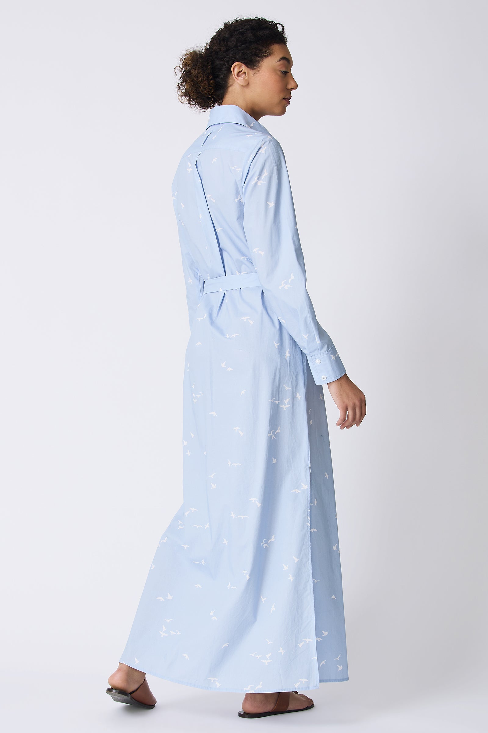 Kal Rieman June Maxi Dress in Oxford Blue Bird Print on model full back view